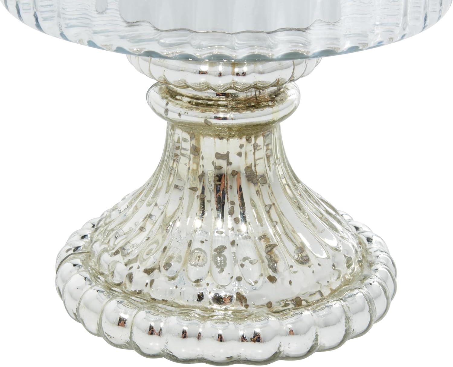 DecMode 2-Slot Silver Glass Hurricane Lamp, Set of 2