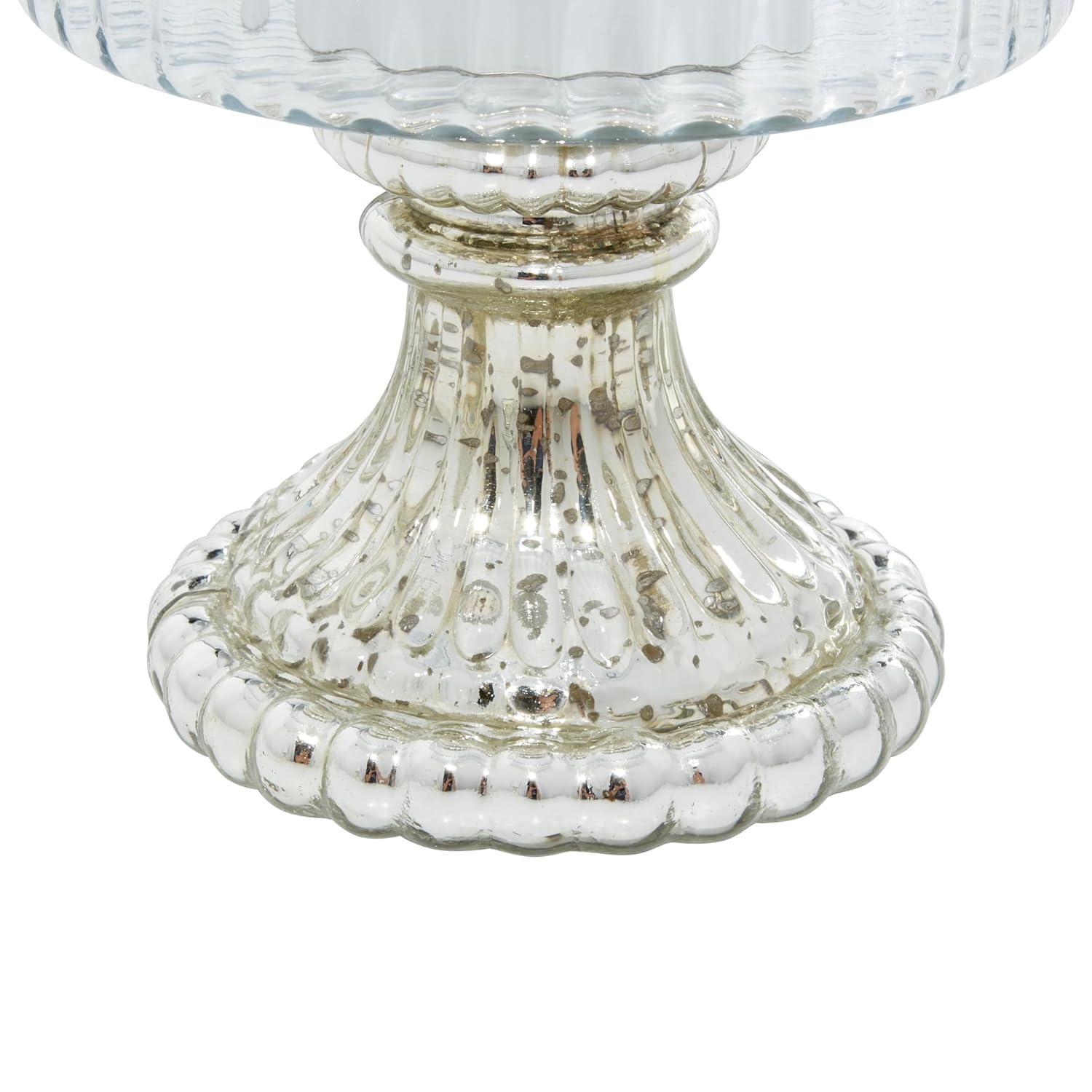 DecMode 2-Slot Silver Glass Hurricane Lamp, Set of 2
