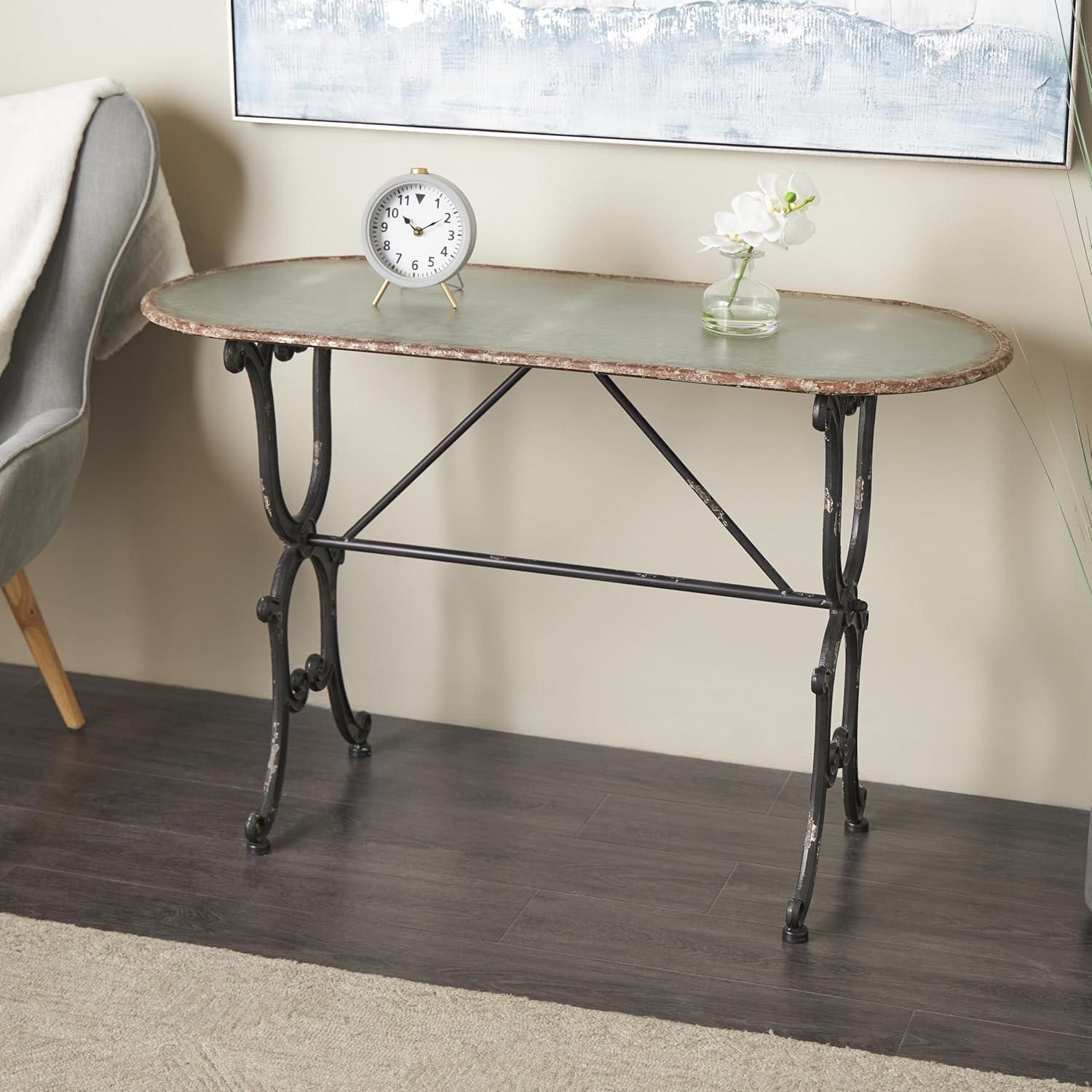 Crestline Gray Metal Console Table with Distressed Accents 45" x 18" x 29"