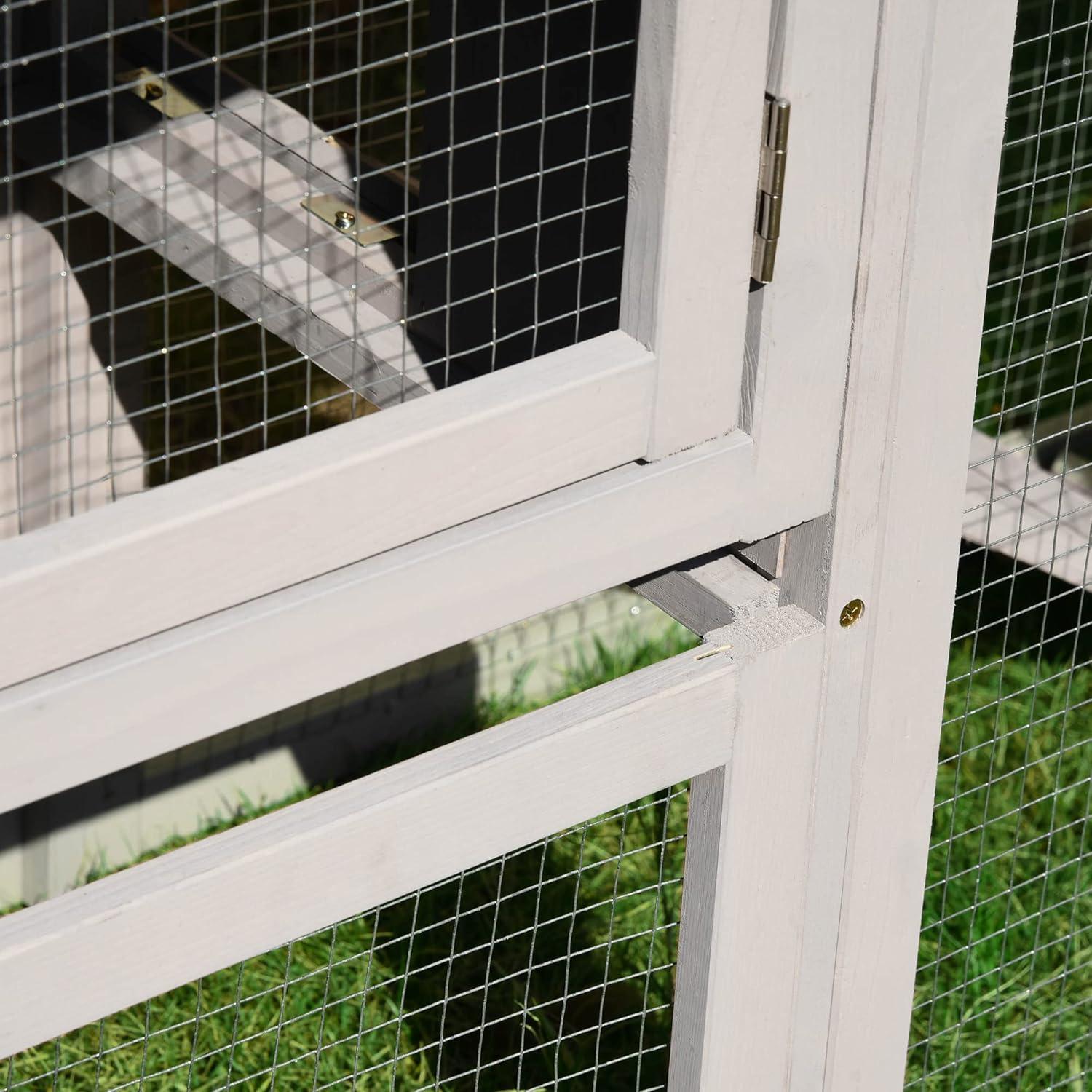 PawHut 83" Wooden Rabbit Hutch Large Bunny Hutch House with Double Run, Removable Tray and Waterproof Roof for Outdoor, Gray