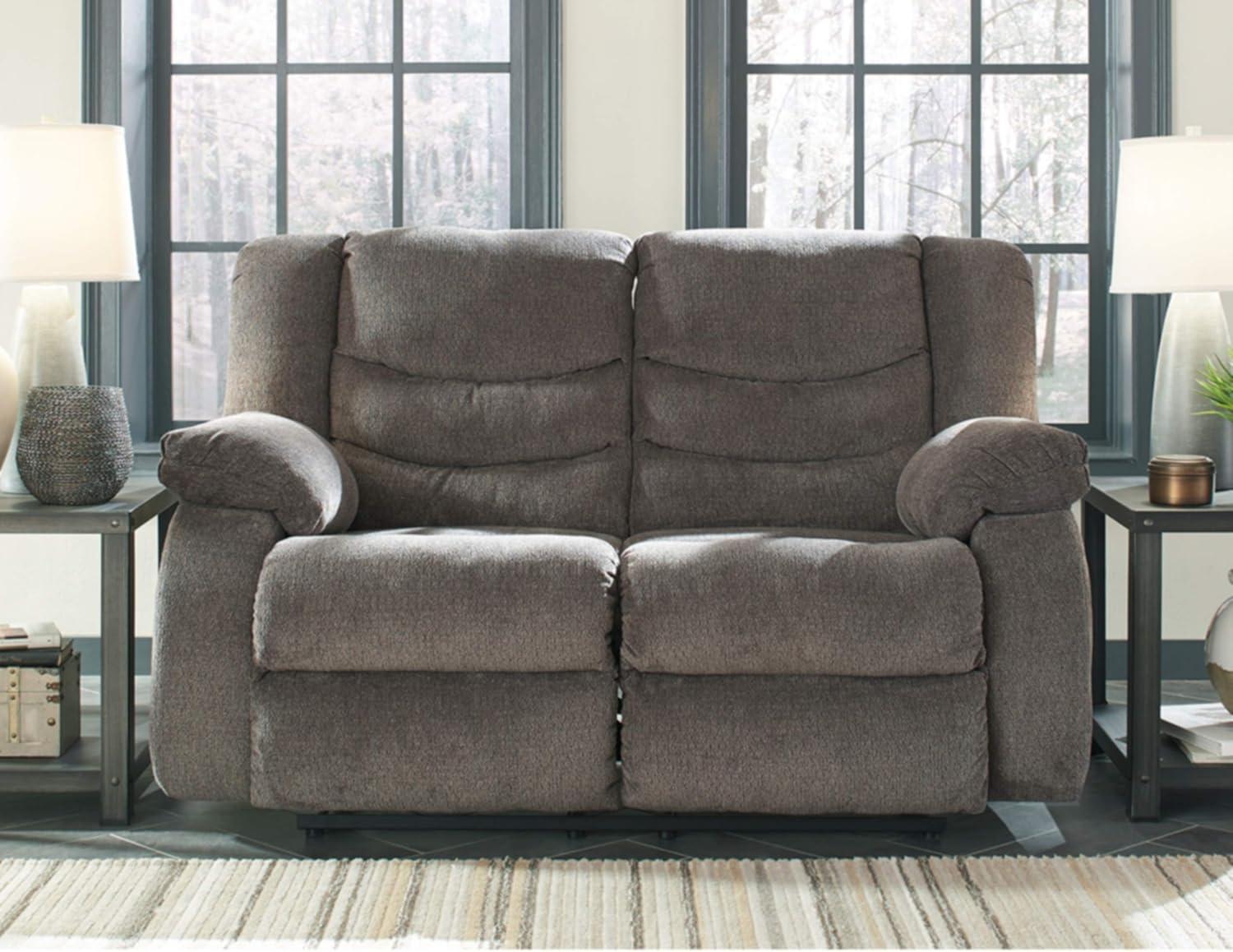 Gray Fabric Manual Reclining Loveseat with Pillow-top Arms