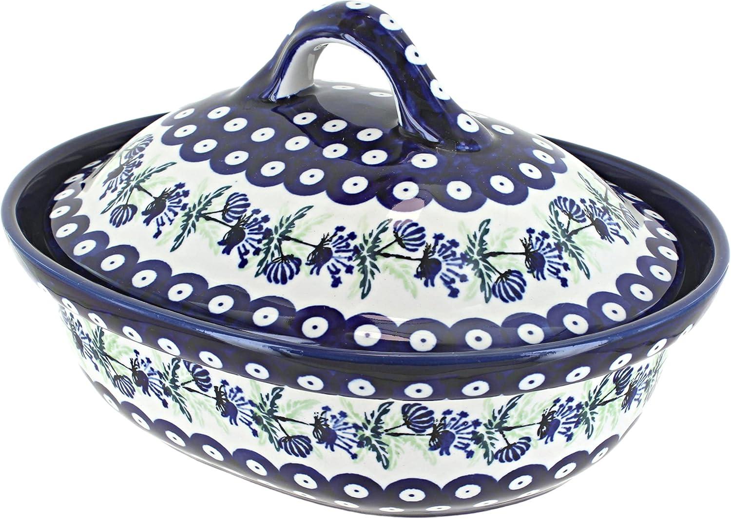 Blue Rose Polish Pottery Sweet Annie Roaster with Lid