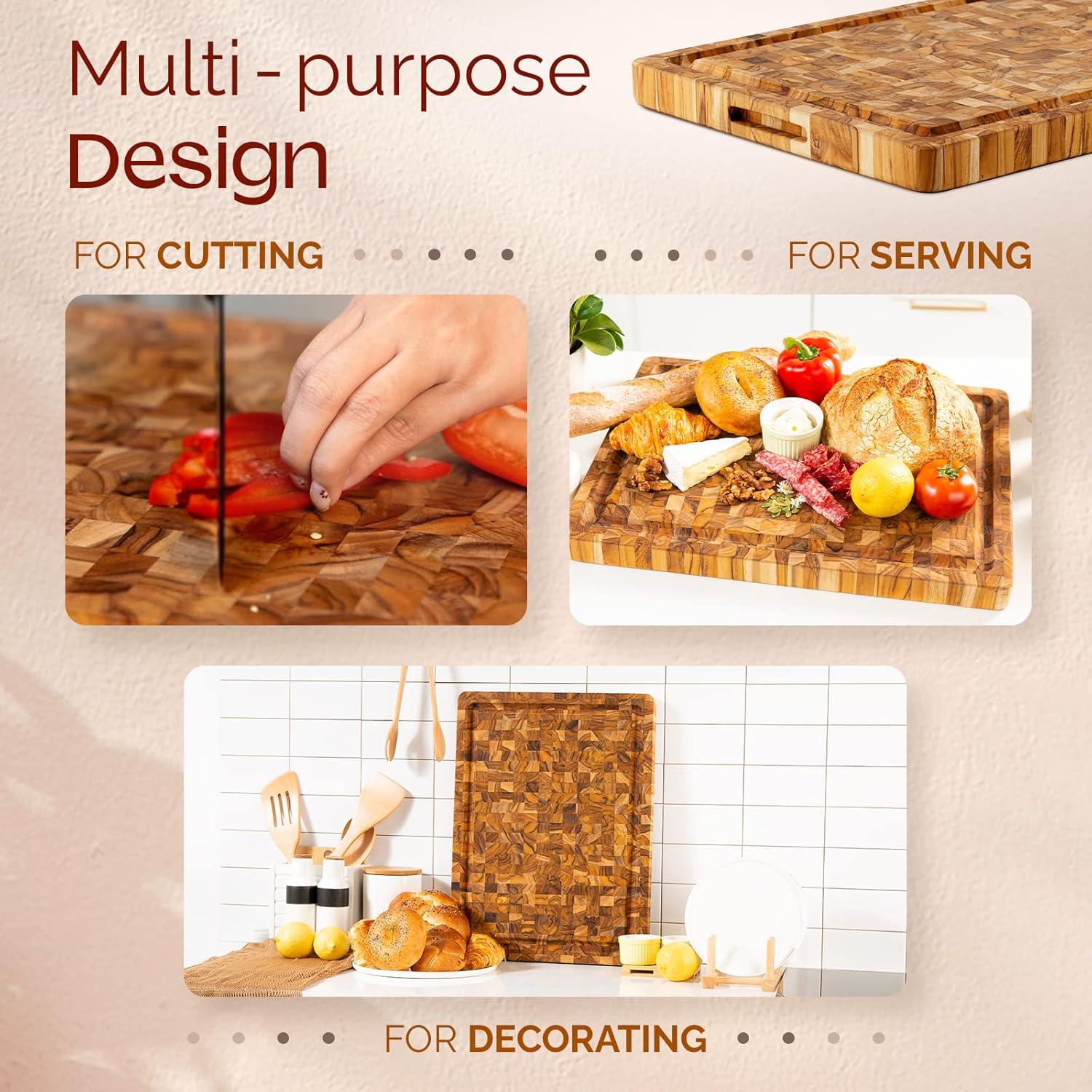 Durable Teak Cutting Boards, [17''L x 13''W x 1.5” Thick], End Grain Wood Cutting Boards