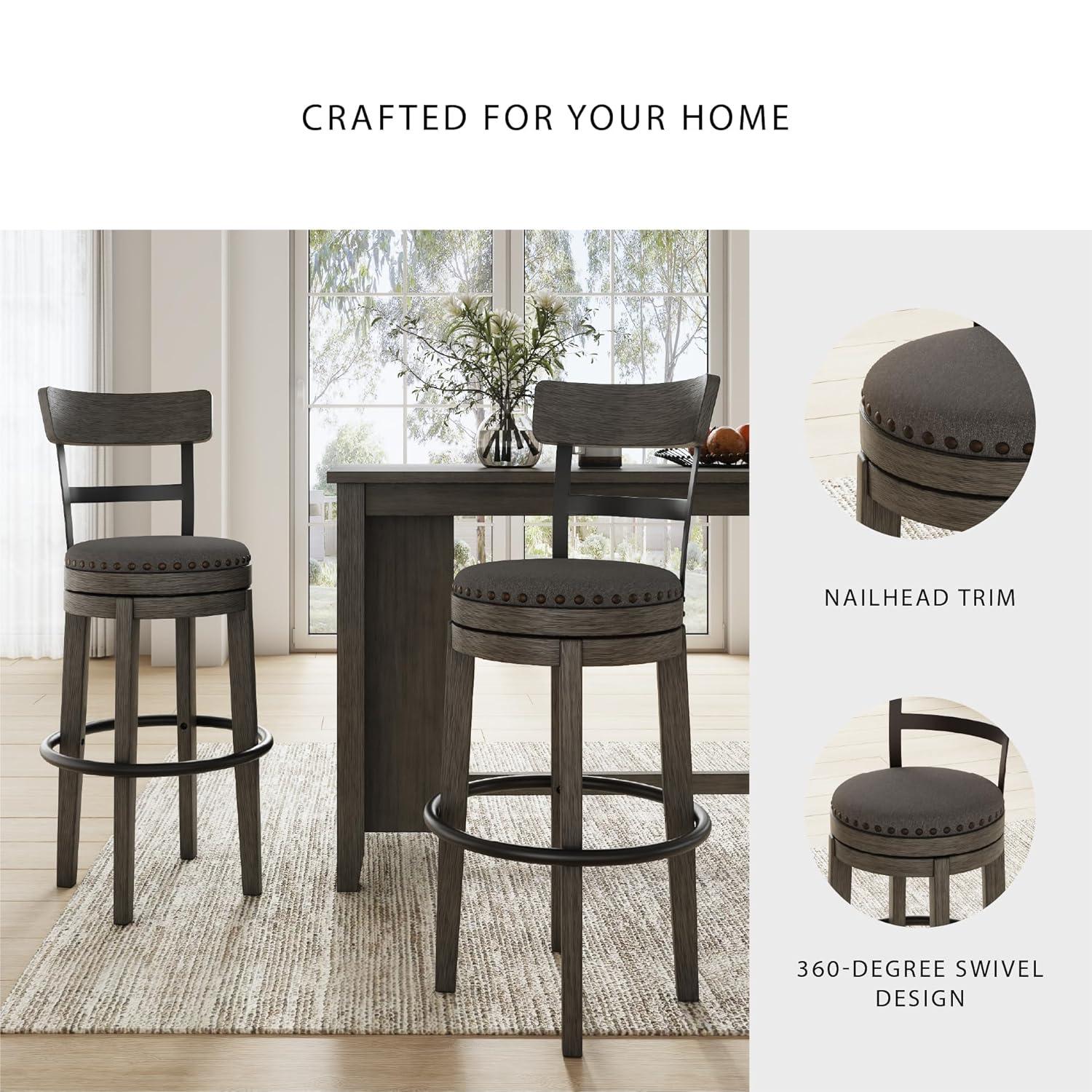 Caitbrook Barstool Gray - Signature Design by Ashley: Antiqued Finish, Swivel, Nailhead Trim
