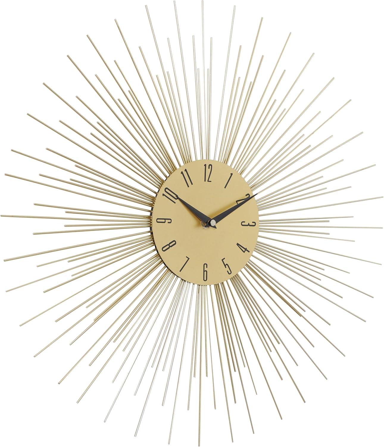 19" Gold Starburst Metal Wall Clock with Black Accents