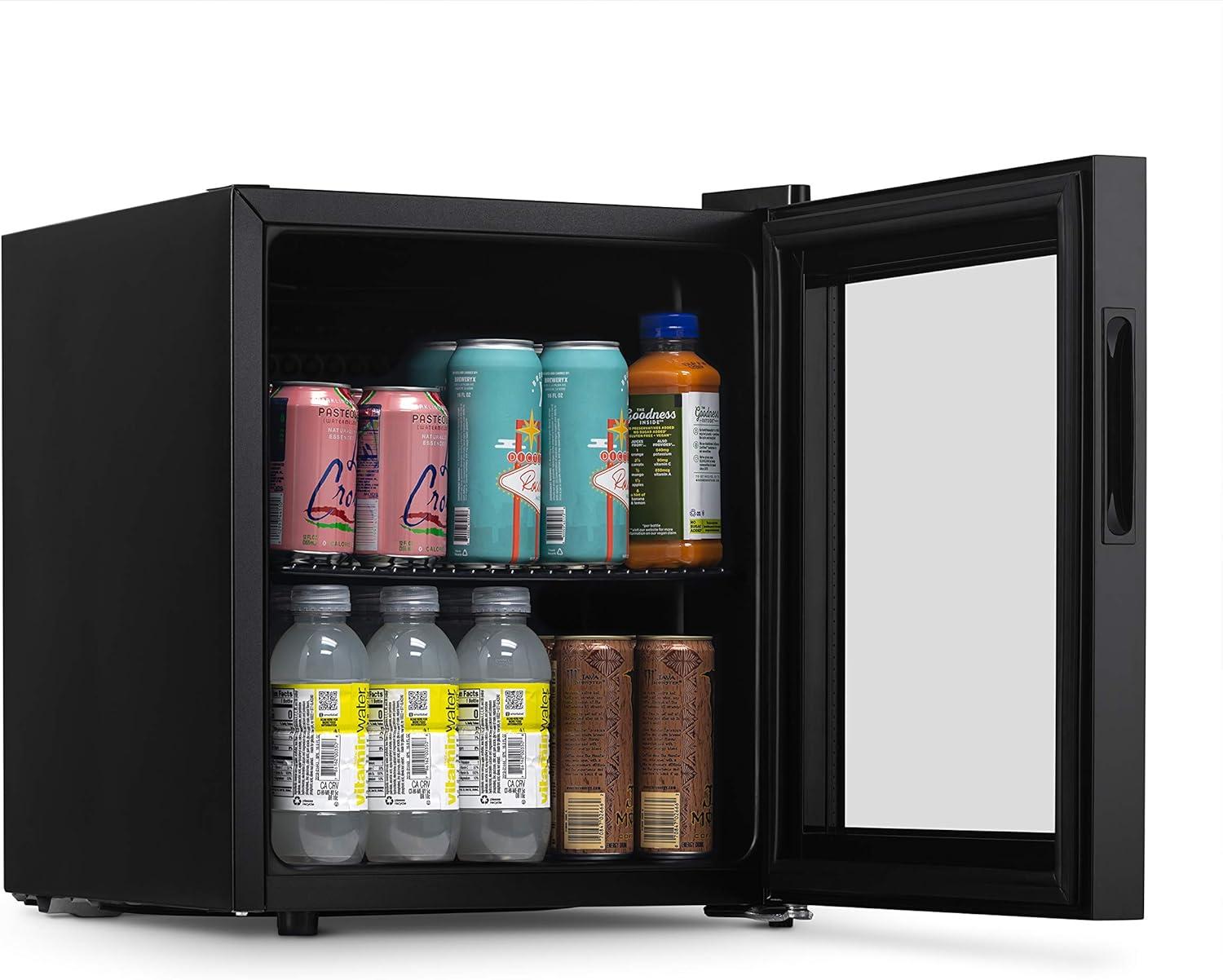 Newair 60 Can Beverage Fridge with Glass Door, Small Freestanding Mini Fridge in Black