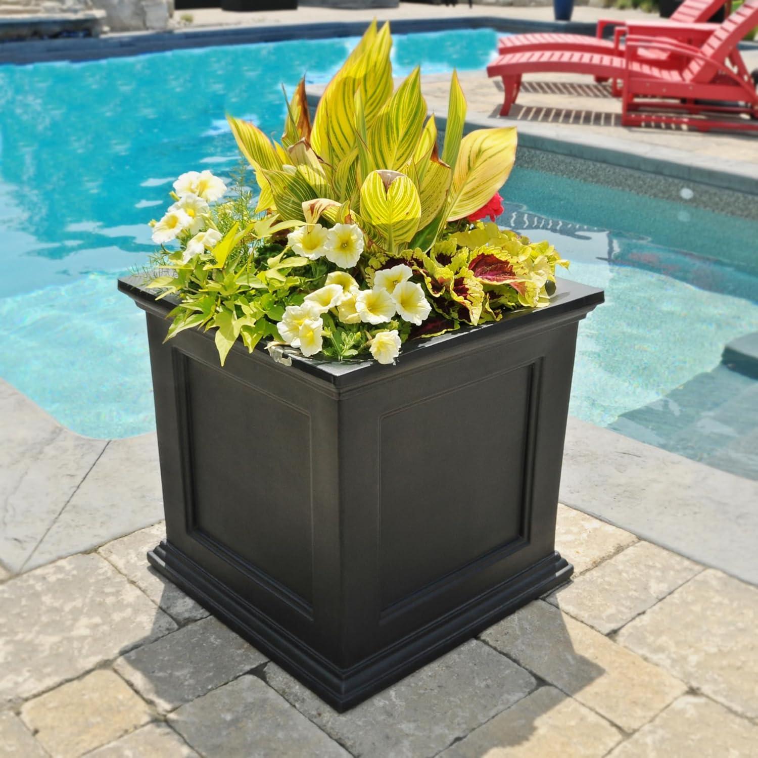 Mayne Fairfield 20x20" Square Traditional Plastic Planter in Black