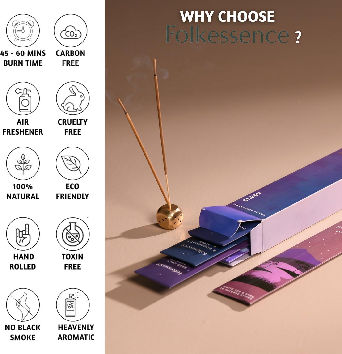 Folkulture Incense Sticks, Set of 6 (120 Sticks) - Rosemary, Jasmine, Lavender, Sage, Sleep Incense Sticks, Insence Sticks Variety Pack - Insense Sticks, Natural and Non Toxic (Sleep)