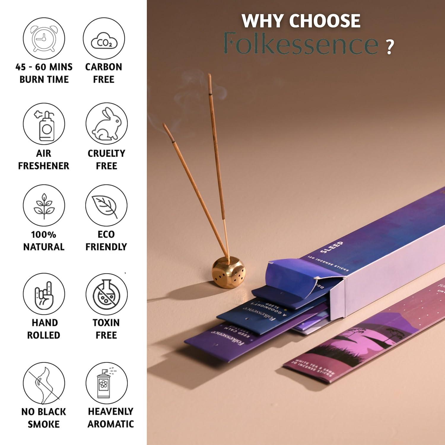 Folkulture Incense Sticks, Set of 6 (120 Sticks) - Rosemary, Jasmine, Lavender, Sage, Sleep Incense Sticks, Insence Sticks Variety Pack - Insense Sticks, Natural and Non Toxic (Sleep)