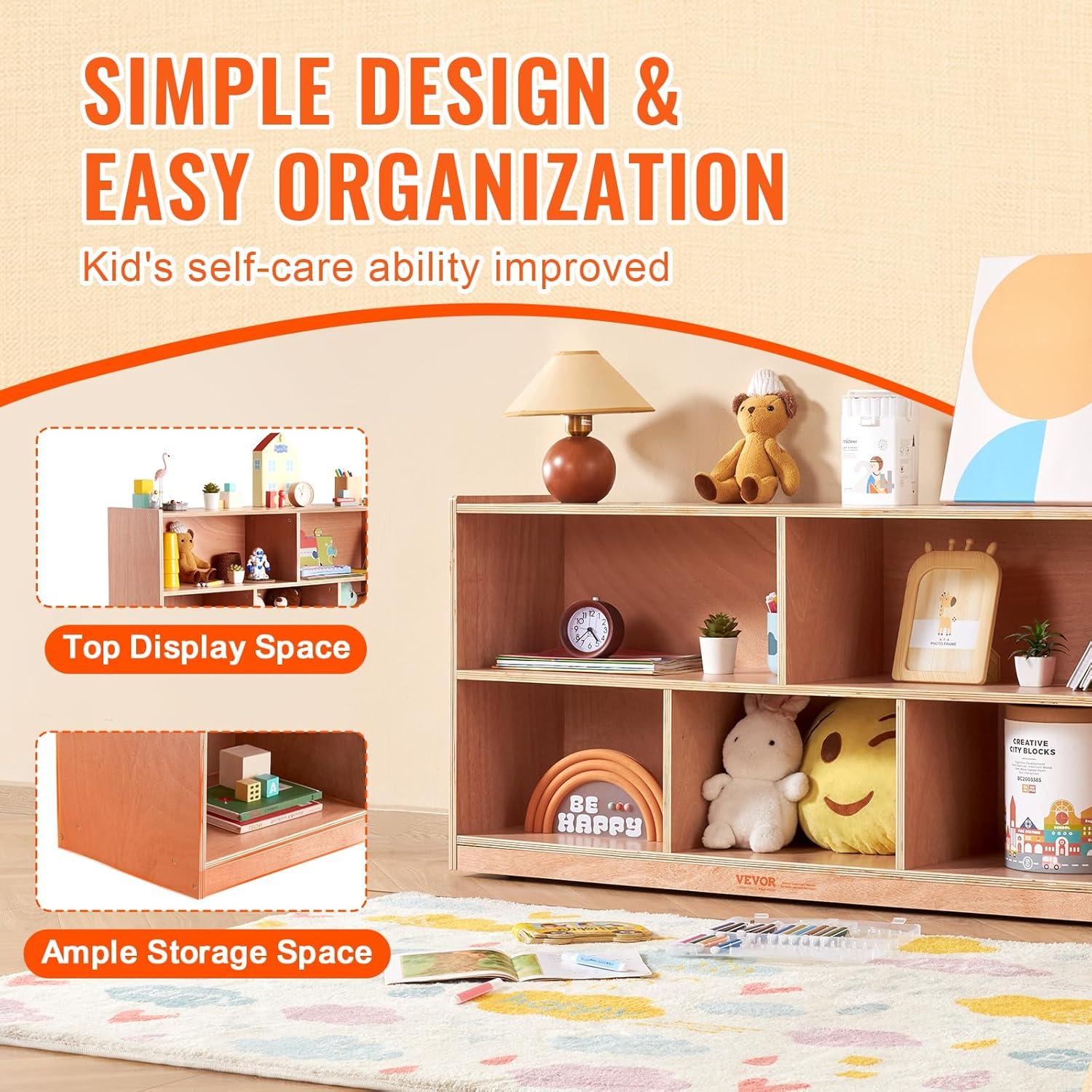 Brown Wooden Kids Toy Storage Organizer with Cubes