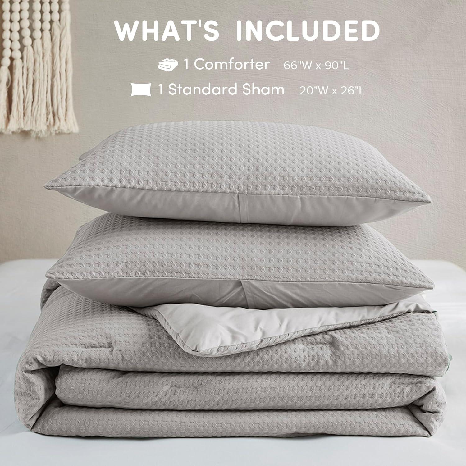 Comfort Spaces Light Grey Twin Comforter Set - 2 Pieces Breathable Dotted Knit Comforter Set, Modern Farmhouse Boho Comforter & Sham, All Season Microfiber Twin Bed Set