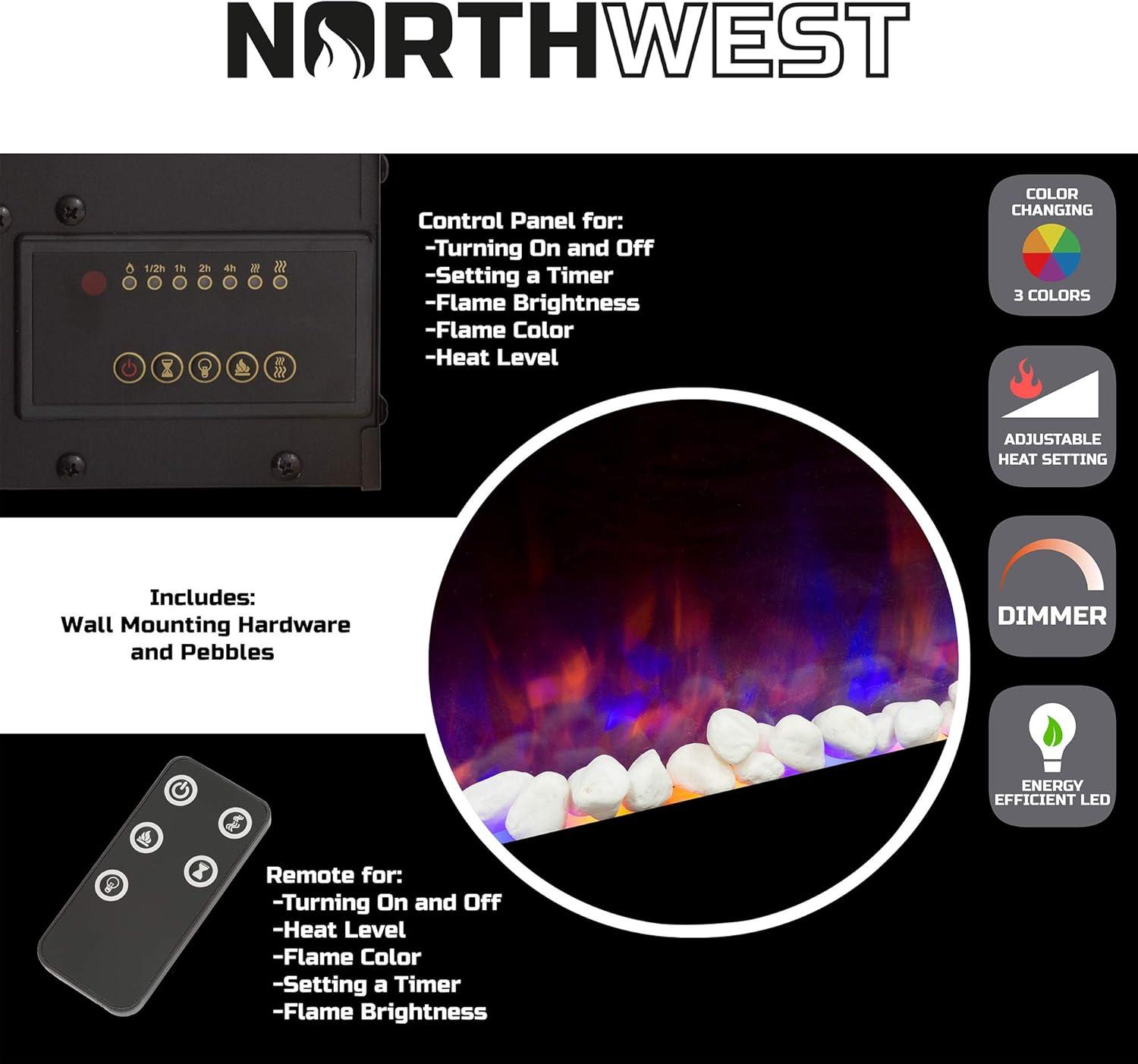 Northwest 42" Electric Fireplace Wall Mounted Led Fire And Ice Flame with Remote: Indoor 42 Inch Heater, Tempered Glass