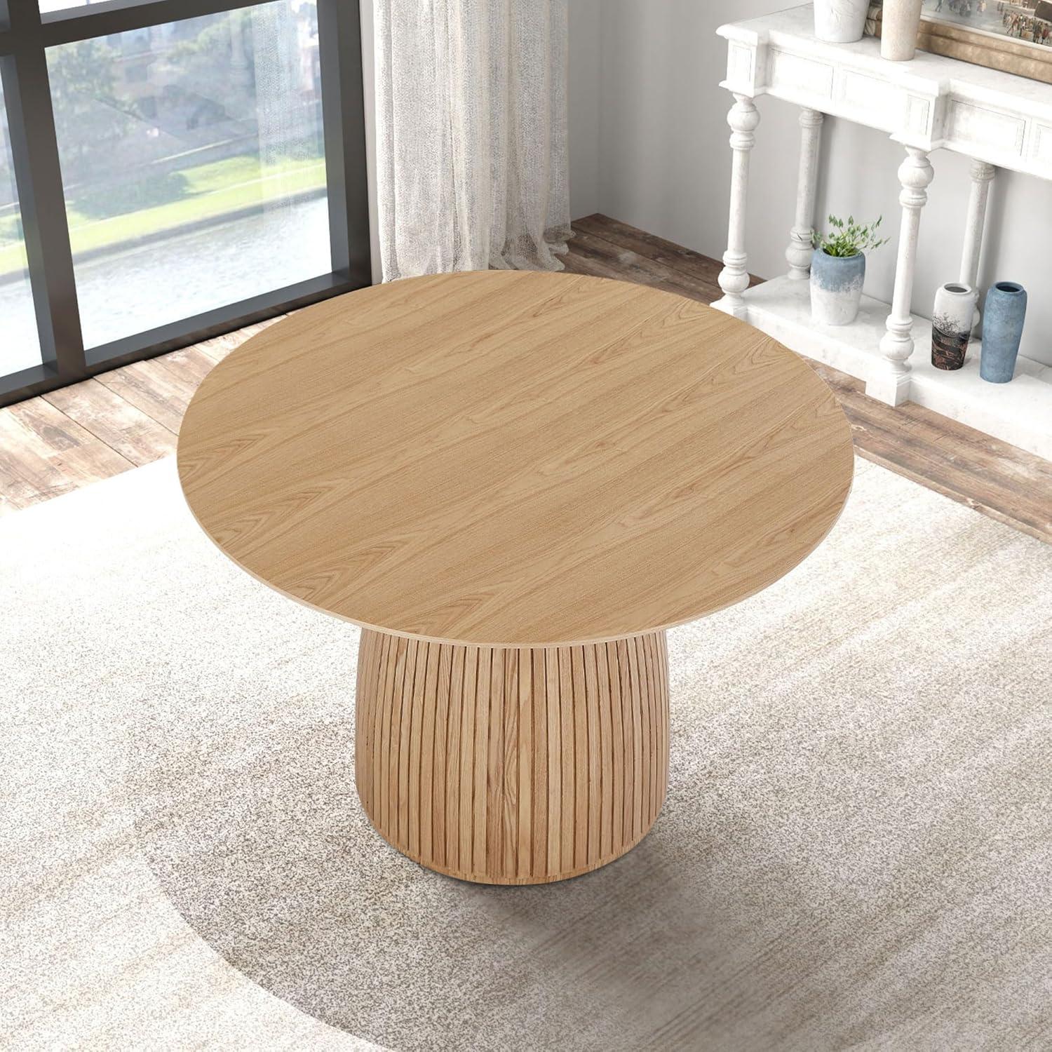 47'' Round Oak Pedestal Dining Table with MDF Top