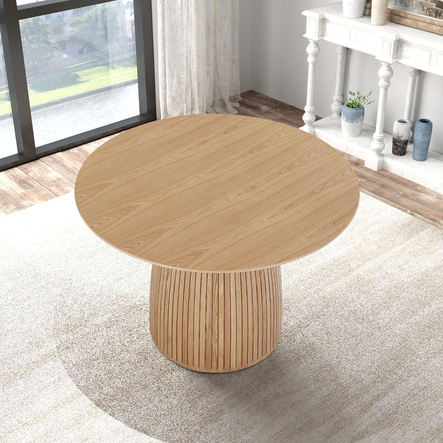 Round Dining Table for 4 to 6, 47.24" Modern Wood Kitchen Table Mid Century Circular Tabletop Curved Base Restaurant Furniture for Dining Room Kitchen Leisure Coffee Table, Oak