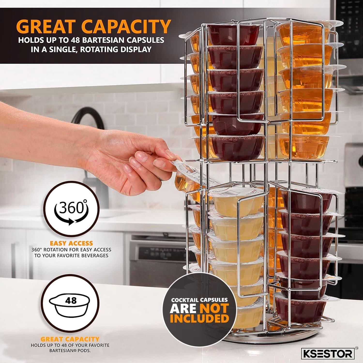 Storage Carousel for Capsules Holds up to 48  Pods - 360-Degree Rotation - Bartesian Pod Holder