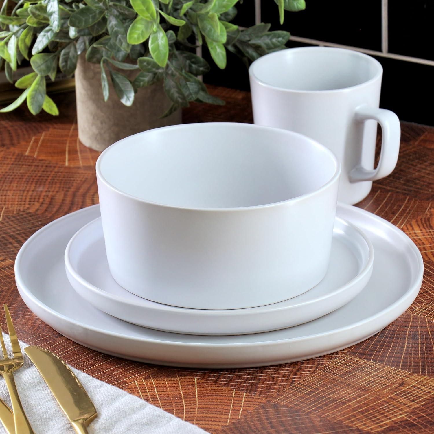 White Ceramic 16-Piece Round Dinnerware Set for 4