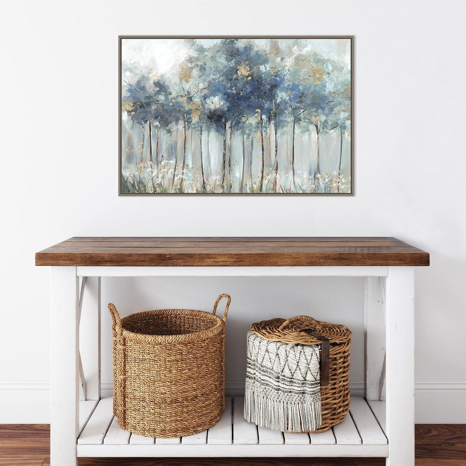 Amanti Art 33" x 23" Blue and Gold Forest by Allison Pearce Framed Canvas Wall Art Print : Canvas Print, Modern Home Decor