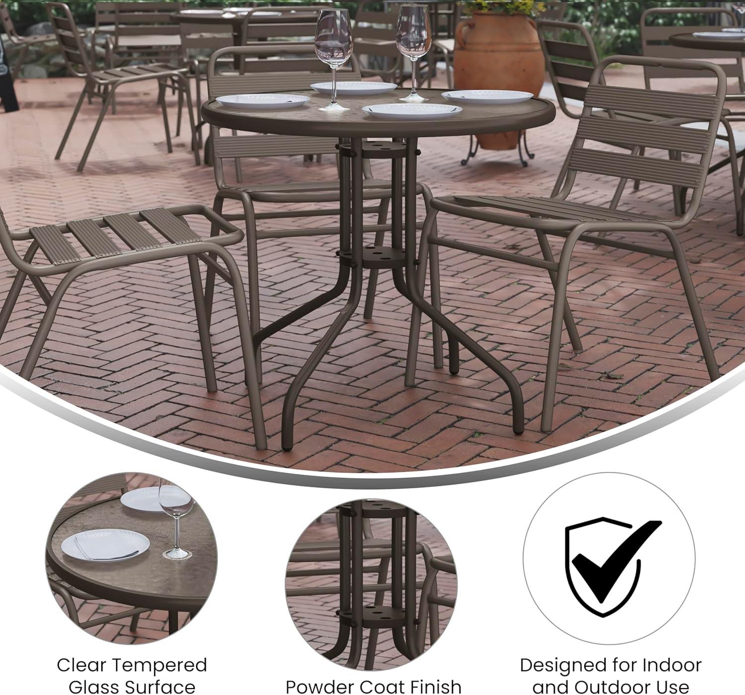 Flash Furniture Bellamy 31.5'' Bronze Round Tempered Glass Metal Table