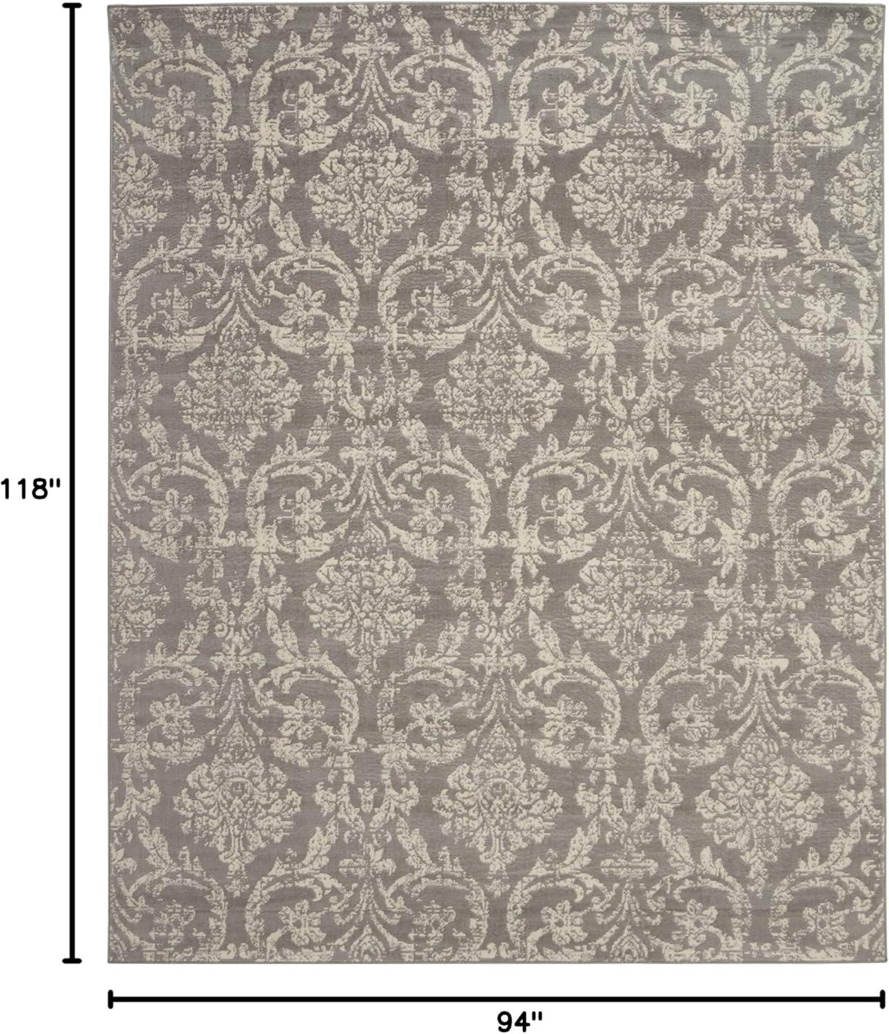Nourison Jubilant 7'10" x 9'10" (8' x 10') Grey Area Rug Farmhouse Vintage Damask by Nourison