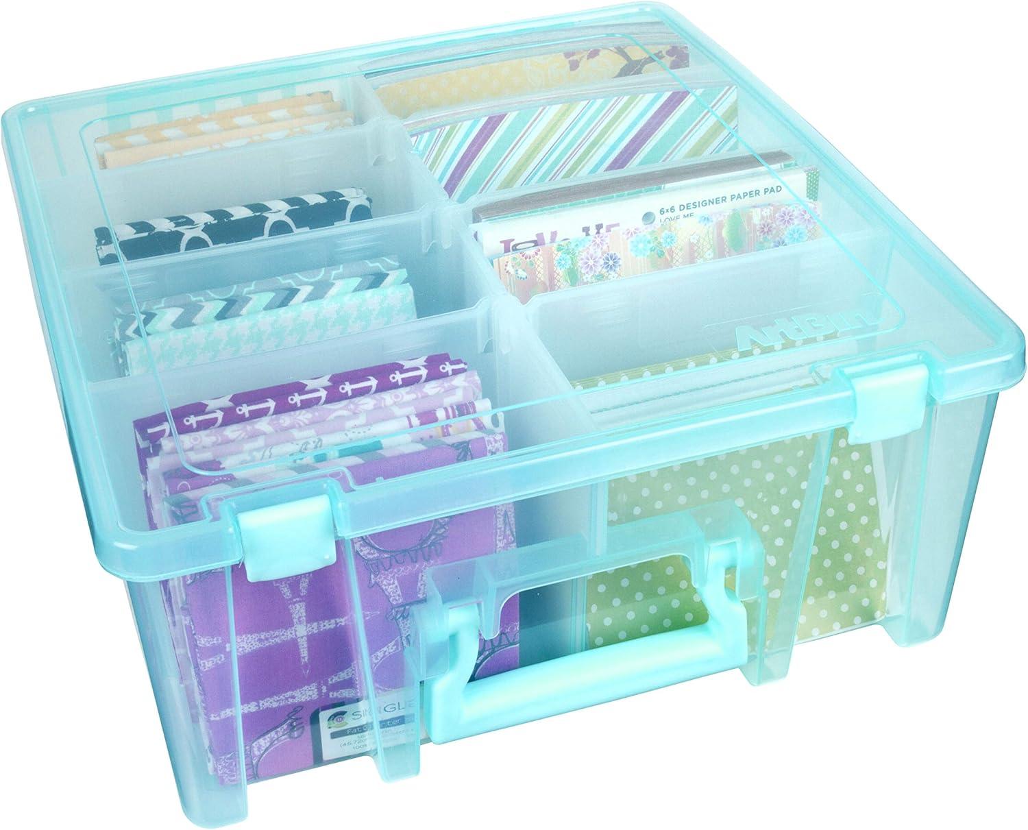 Aqua Mist Stackable Fabric Craft Storage Box with Lid