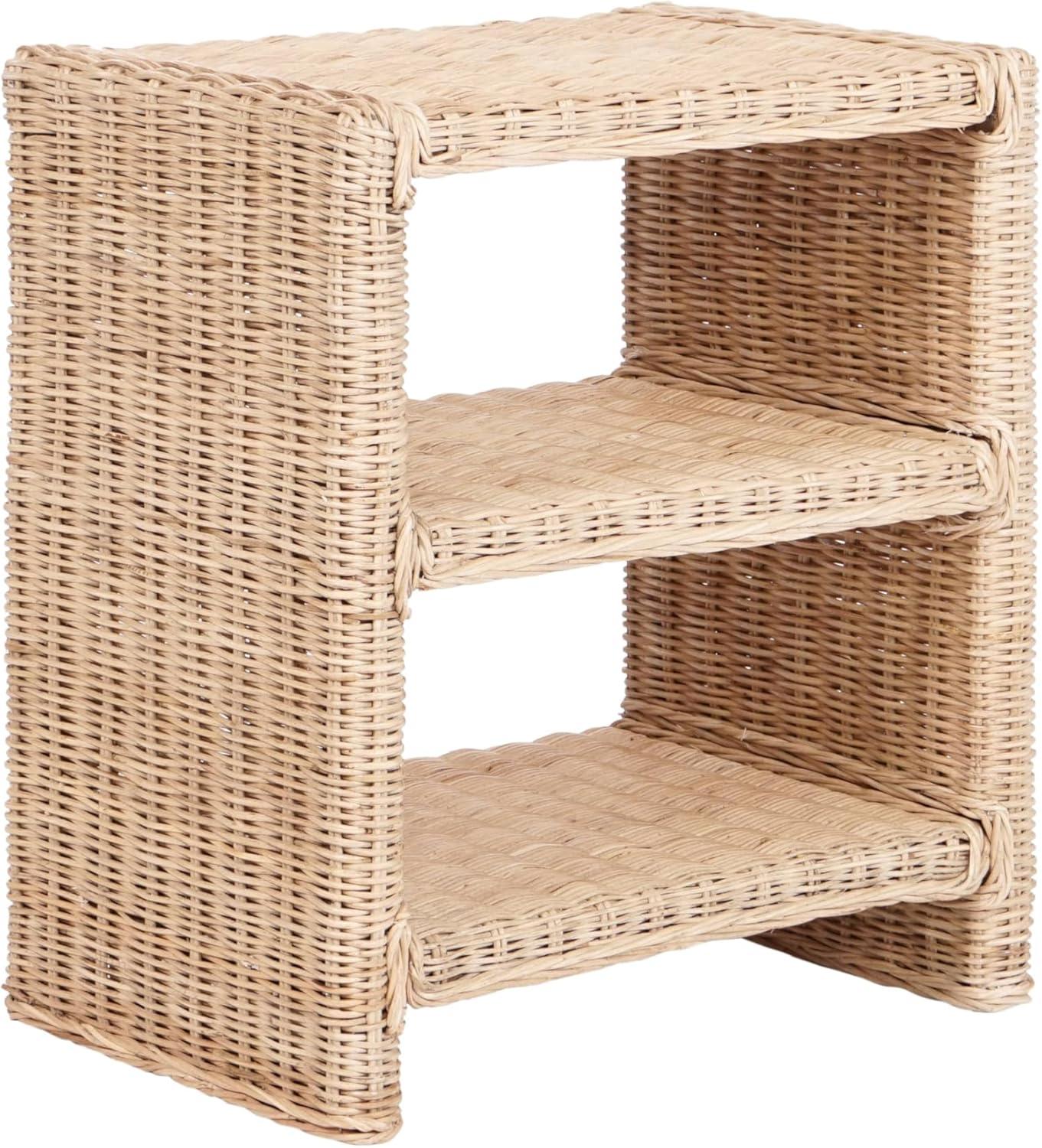 JONATHAN Y Praerie 22" Coastal Bohemian Rattan/Wood 3 Tier End Table, Natural