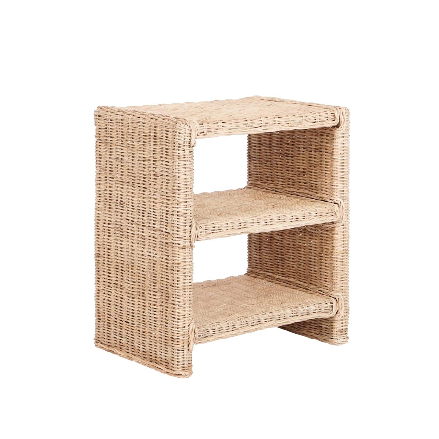 JONATHAN Y Praerie 22" Coastal Bohemian Rattan/Wood 3 Tier End Table, Natural