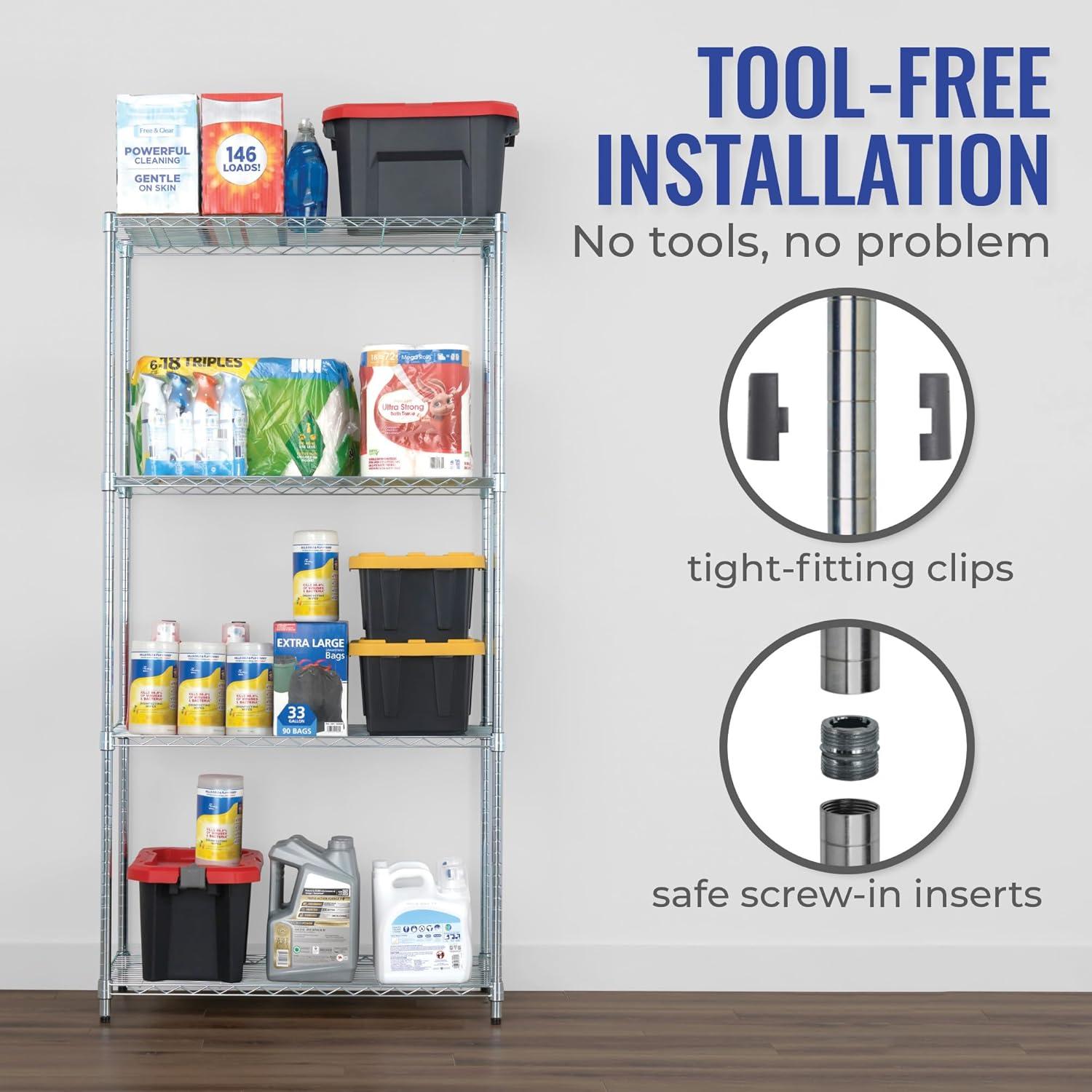 SafeRacks 4 Tier  Steel Wire Shelving Unit with 4 Leveling Feet, Silver