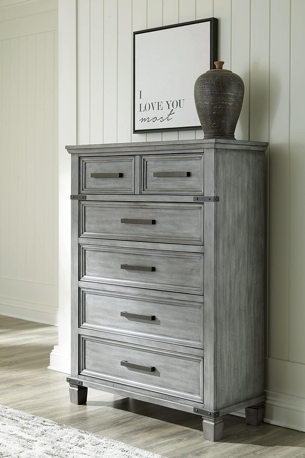 Gray Farmhouse 5-Drawer Chest with Dovetail Construction