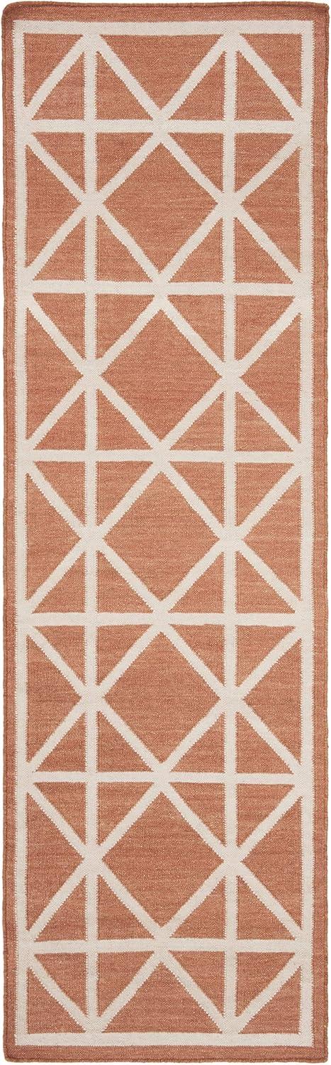 Purple and Ivory Geometric Flat Woven Wool Runner Rug