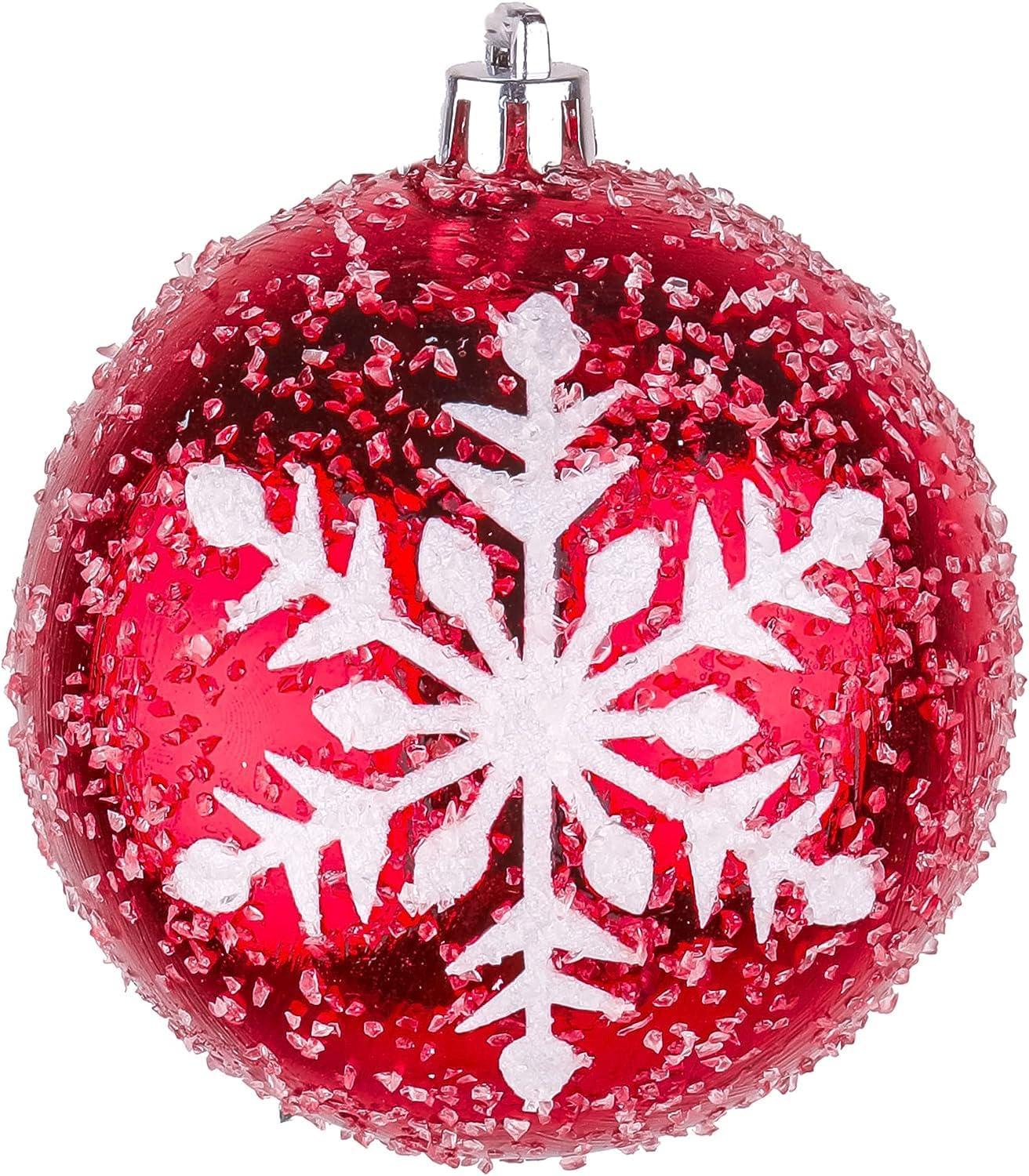 National Tree Company First Traditions Christmas Tree Ornaments, Glittery Red and White Snowflakes, Set of 6