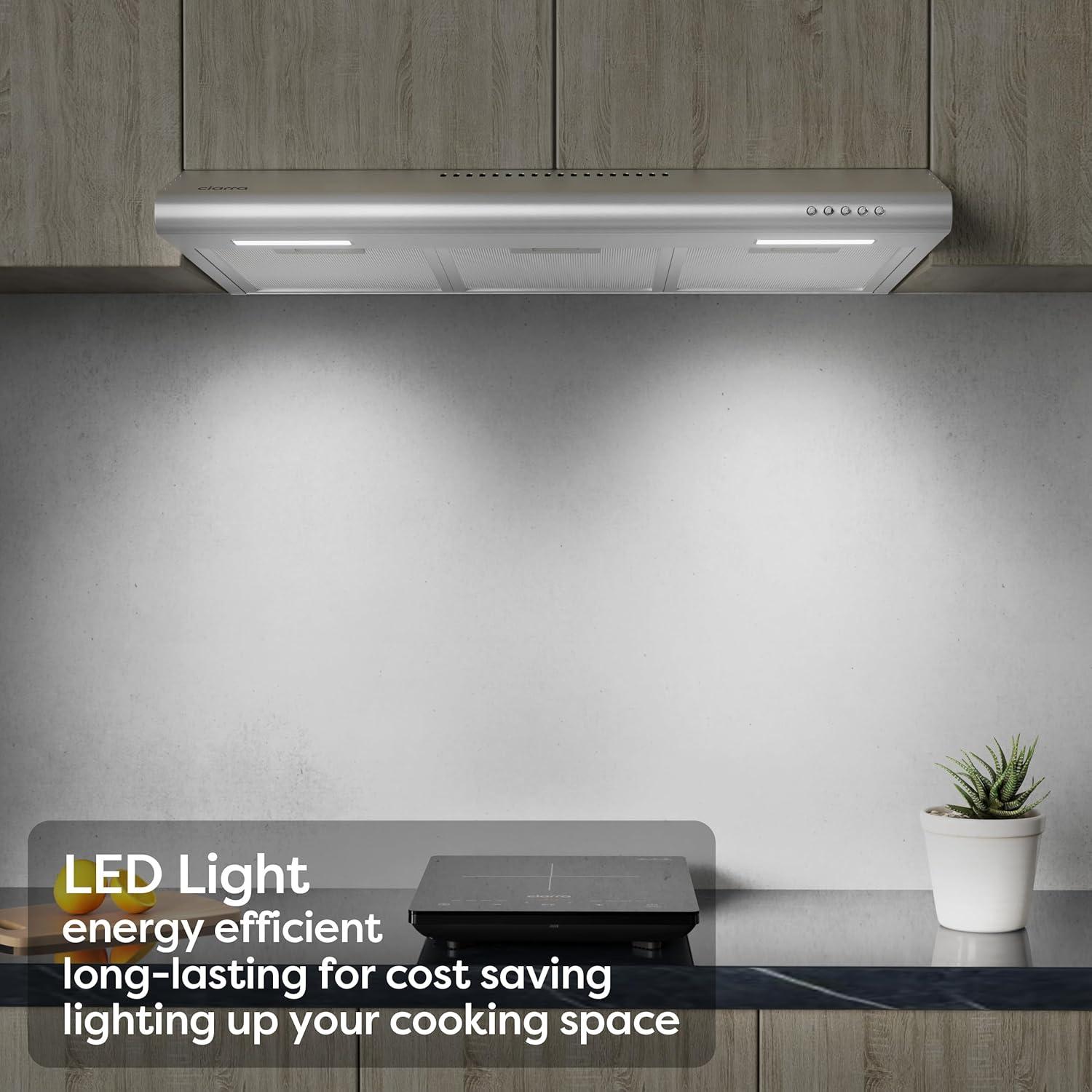 Under Cabinet Range Hood 30 inch Vent Hood for Kitchen with 3 Speed Exhaust Fan, Ducted and Ductless Convertible, Stainless Steel