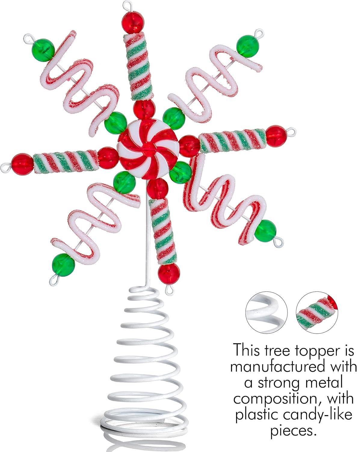 Ornativity Candy Snowflake Tree Topper - Peppermint Candy Cane Sour Belt Jelly Licorice Star Snowflakes Christmas Tree Top Decorations