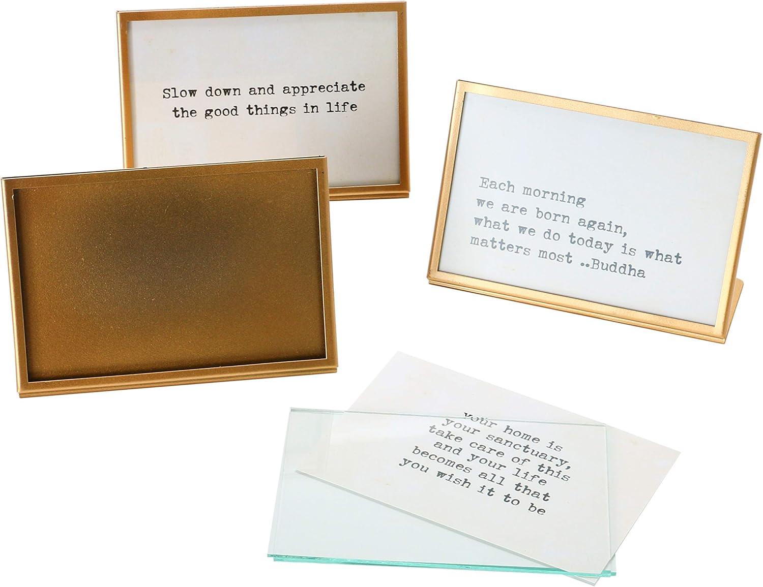 Set of 3 Gold Metal and Glass Motivational Quote Frames