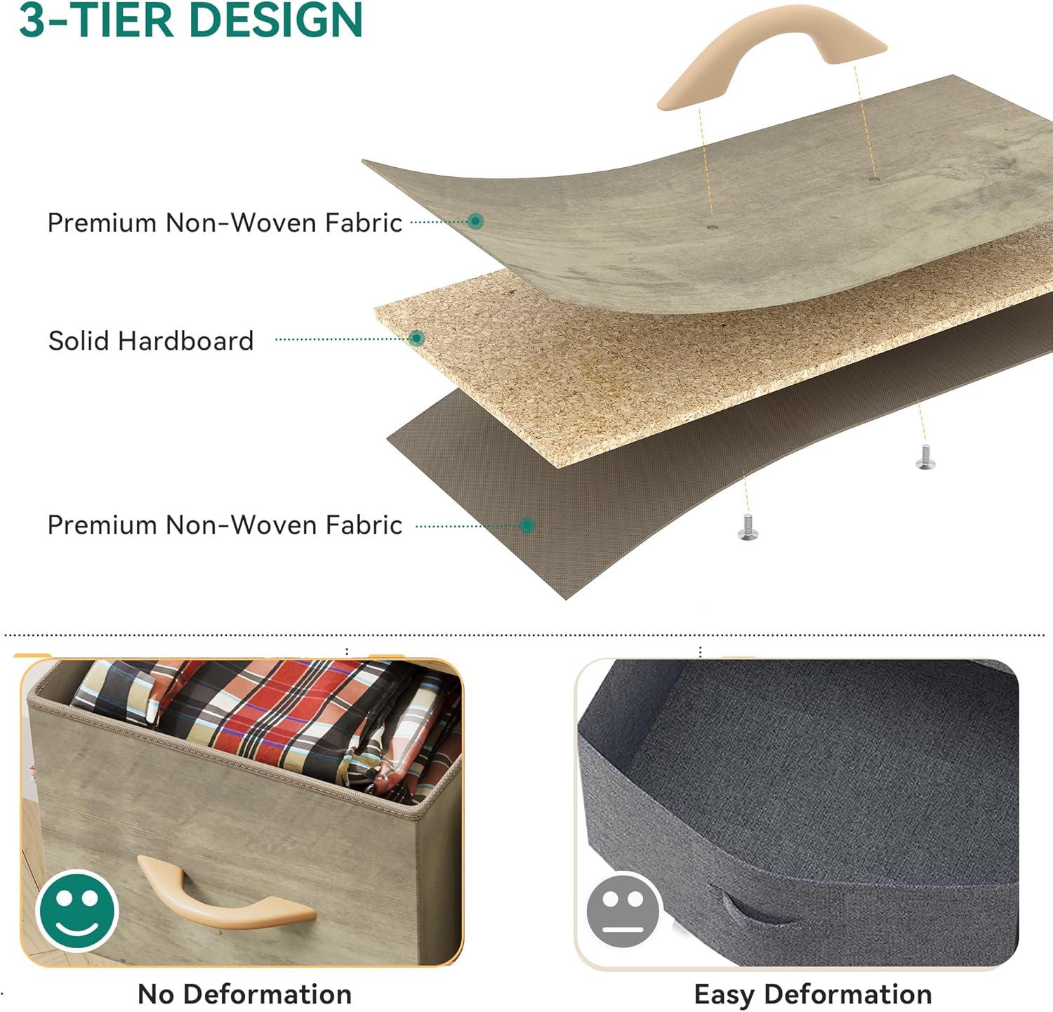 YITAHOME Wide Chest of Drawers, Dresser with 5 Drawers, Oak Greige Fabric Storage Tower, Dresser for Bedroom with 5 Drawers, Living Room, Closets - Sturdy Steel Frame, Wooden Top