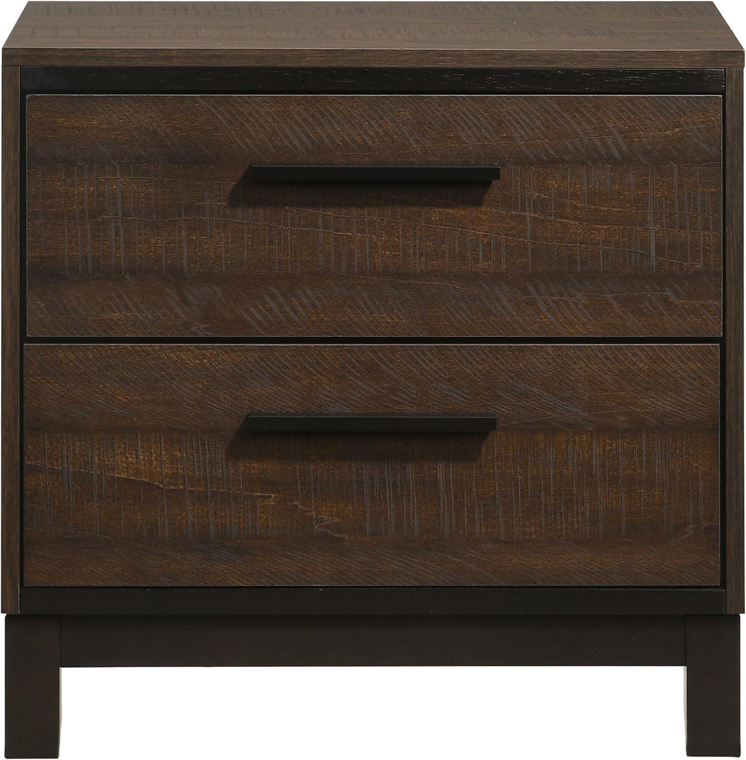 SIMPLE RELAX Edmonton 2 Drawer Nightstand, Rustic Tobacco, Dark Bronze