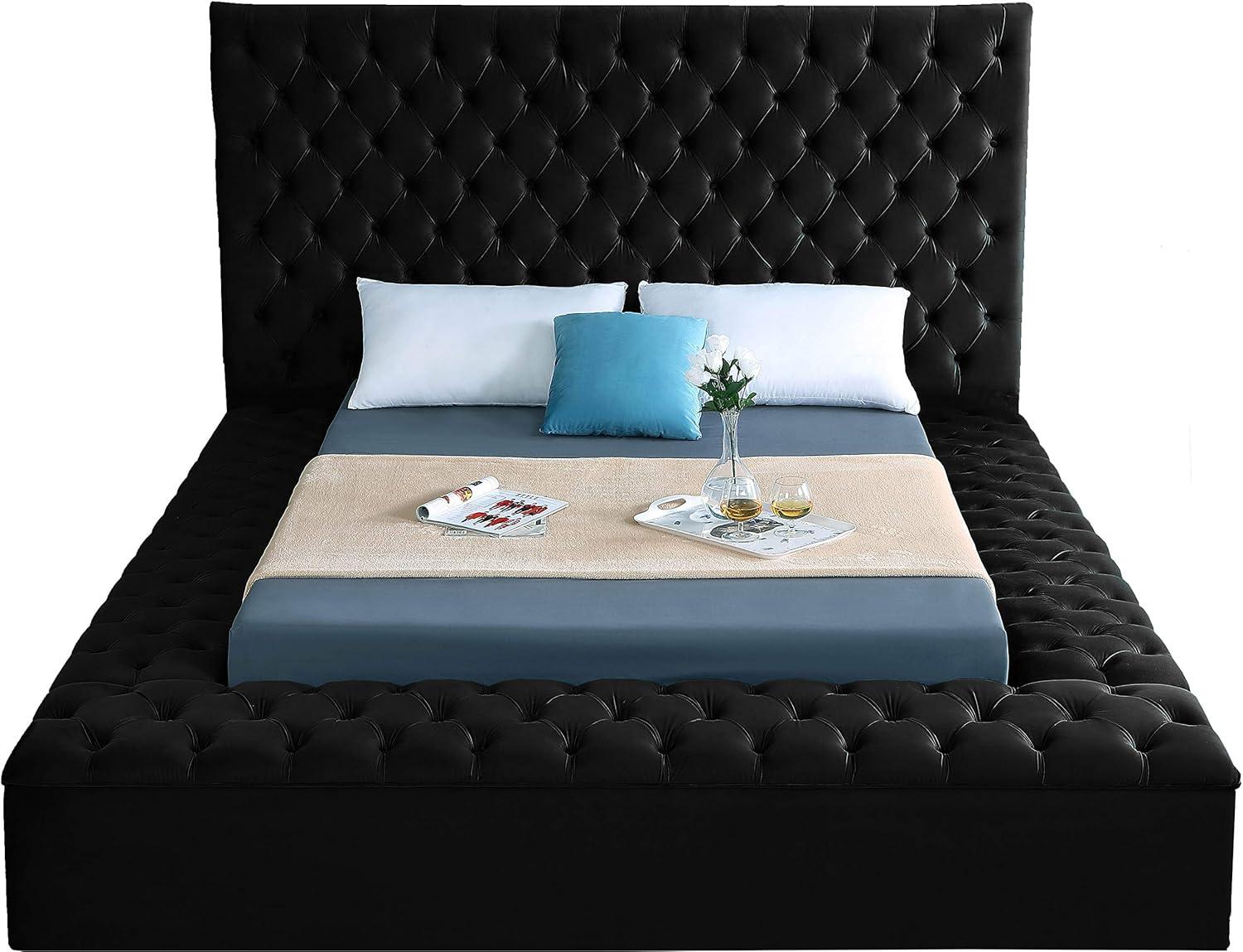 Meridian Furniture Bliss Solid Wood Tufted Velvet Full Bed in Black