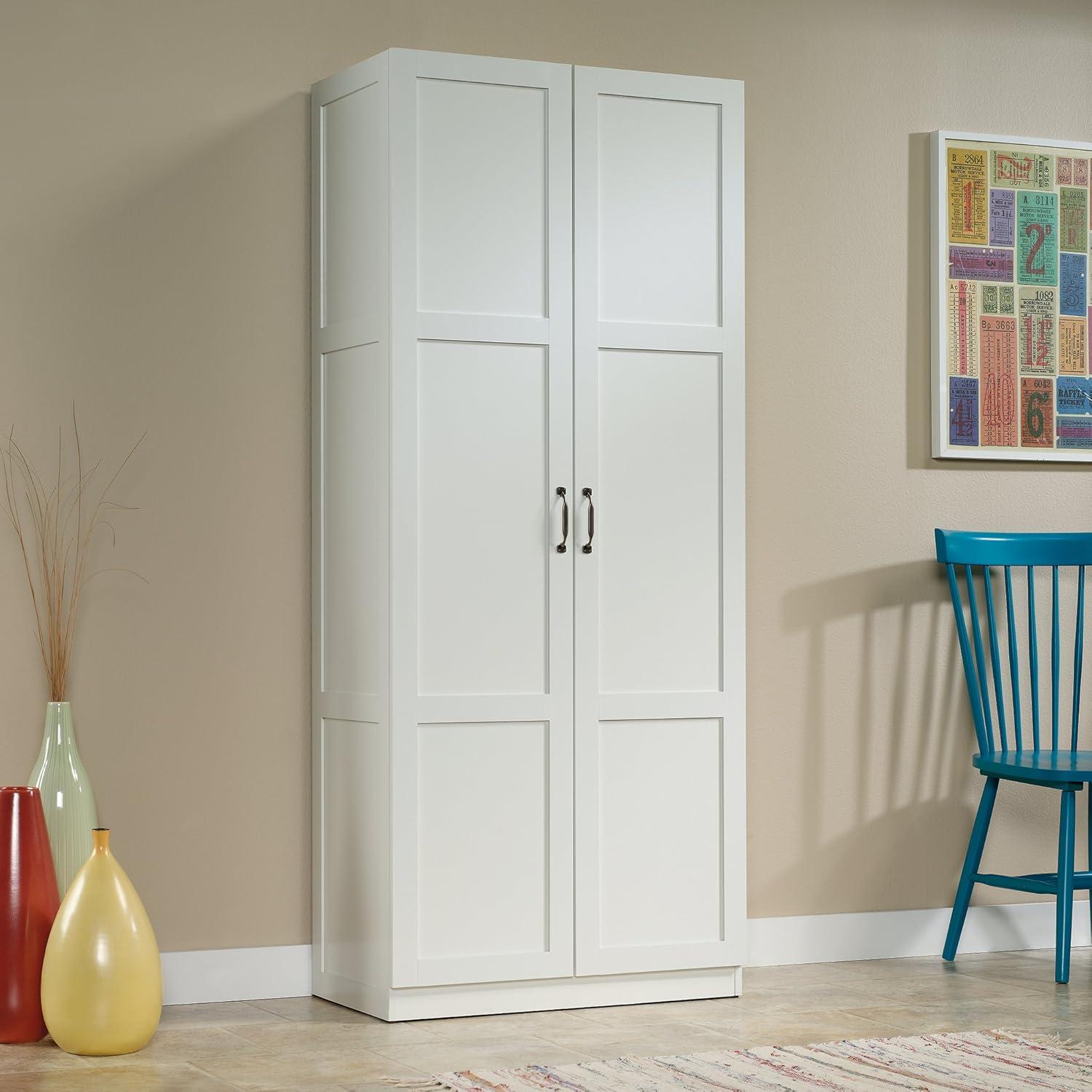 White Particle Board Bathroom Storage Cabinet with Adjustable Shelving