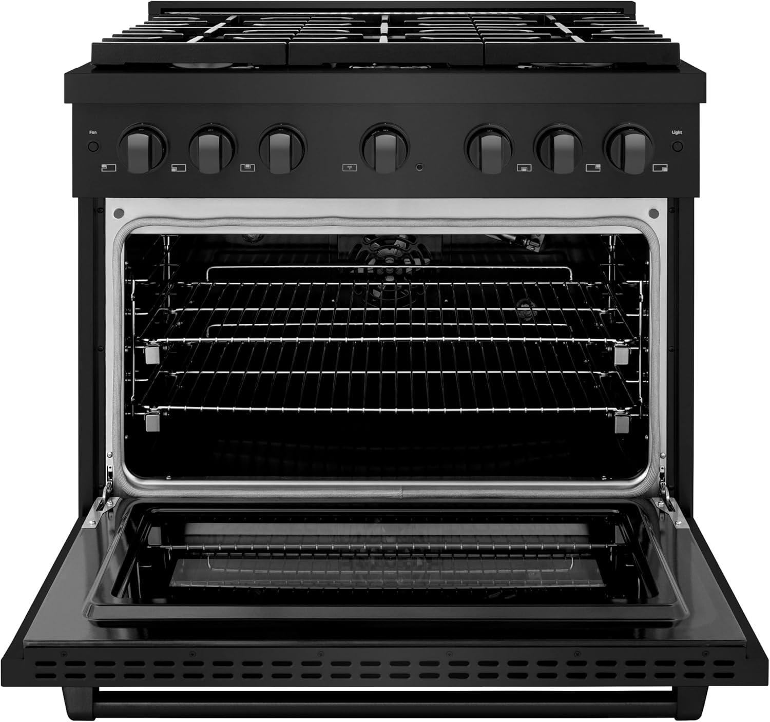 36" Black Stainless Steel Convection Gas Range with 6 Burners