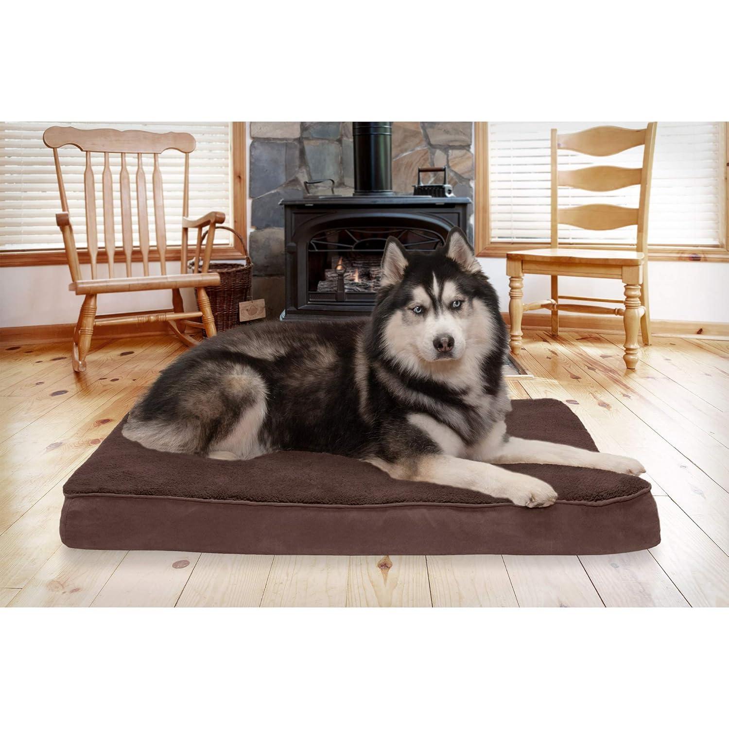X-Large Orthopedic Chocolate Faux Fur Pet Bed