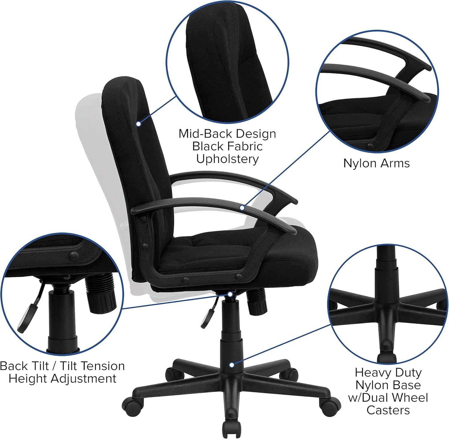 Mid-Back Black Fabric Executive Swivel Chair with Nylon Arms