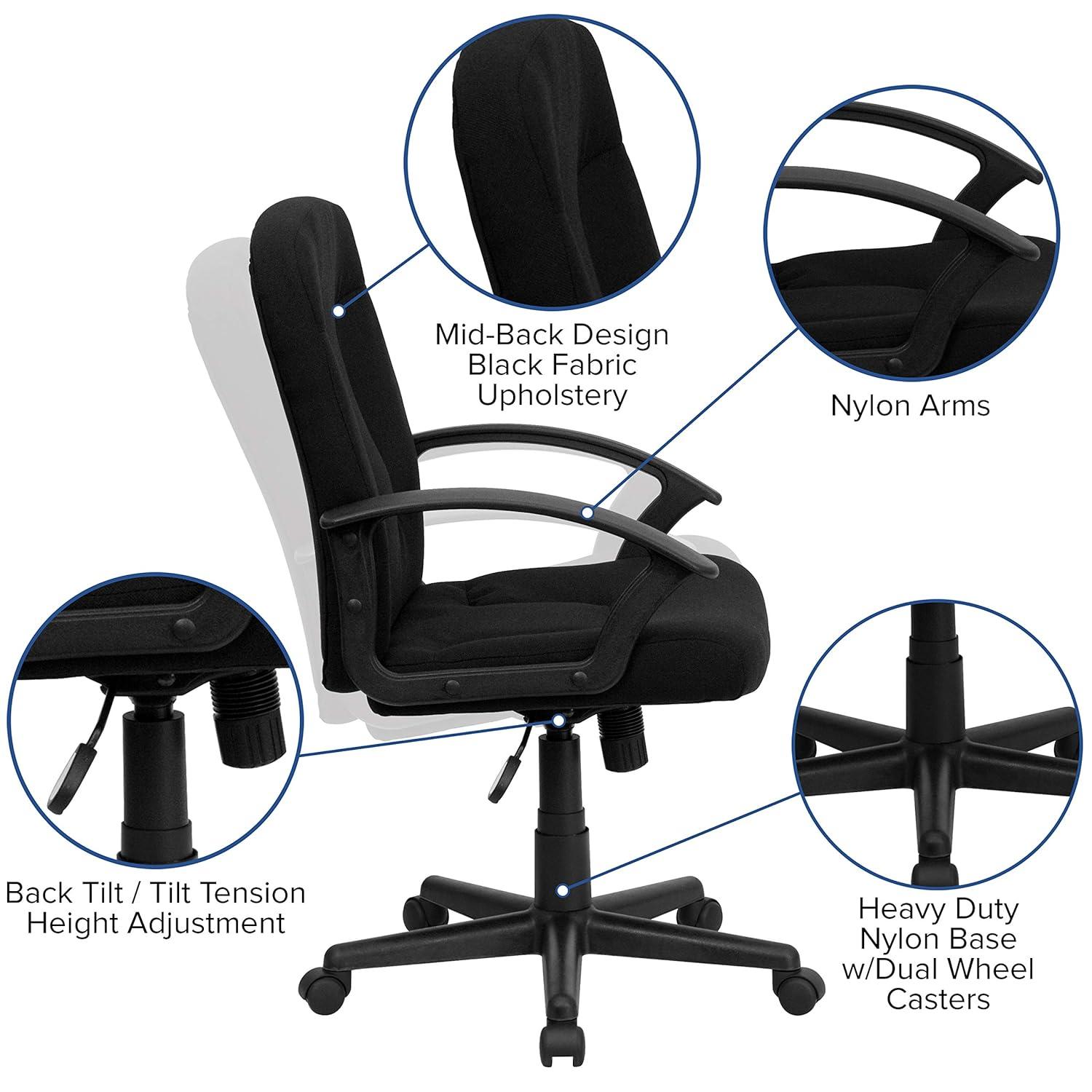 Flash Furniture Mid-Back Black Fabric Executive Swivel Office Chair with Nylon Arms