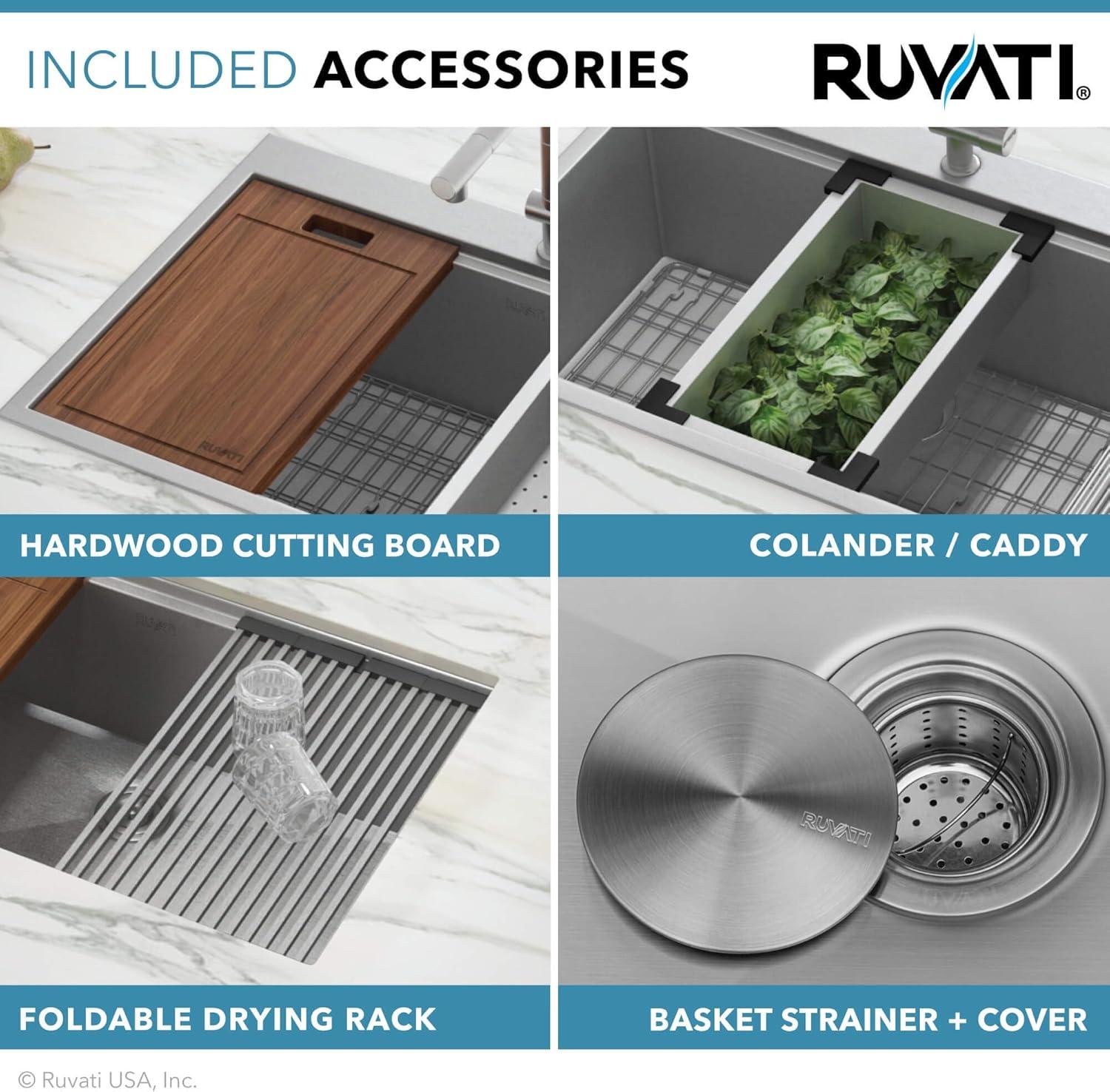 Ruvati 33" Apron-front Workstation Low-Divide60/40 Farmhouse Kitchen Sink Stainless Steel