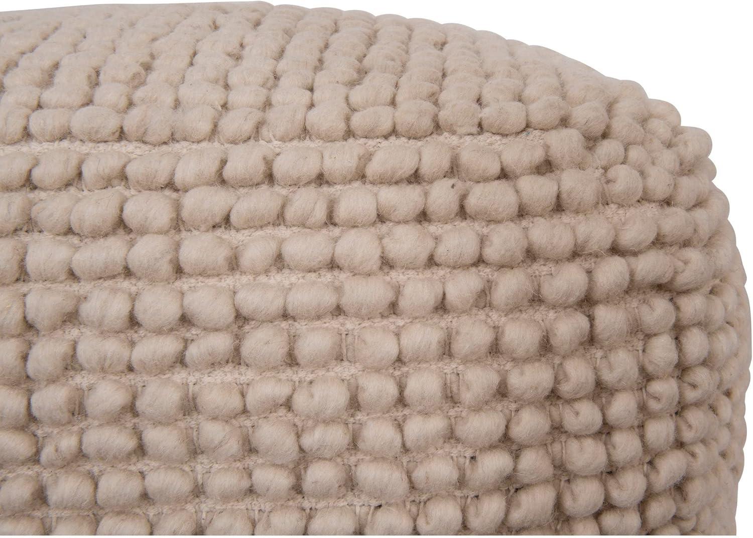 Storied Home New Zealand Pouf Natural: 18" Square Upholstered Ottoman, Wool & Cotton Blend, No Assembly Required