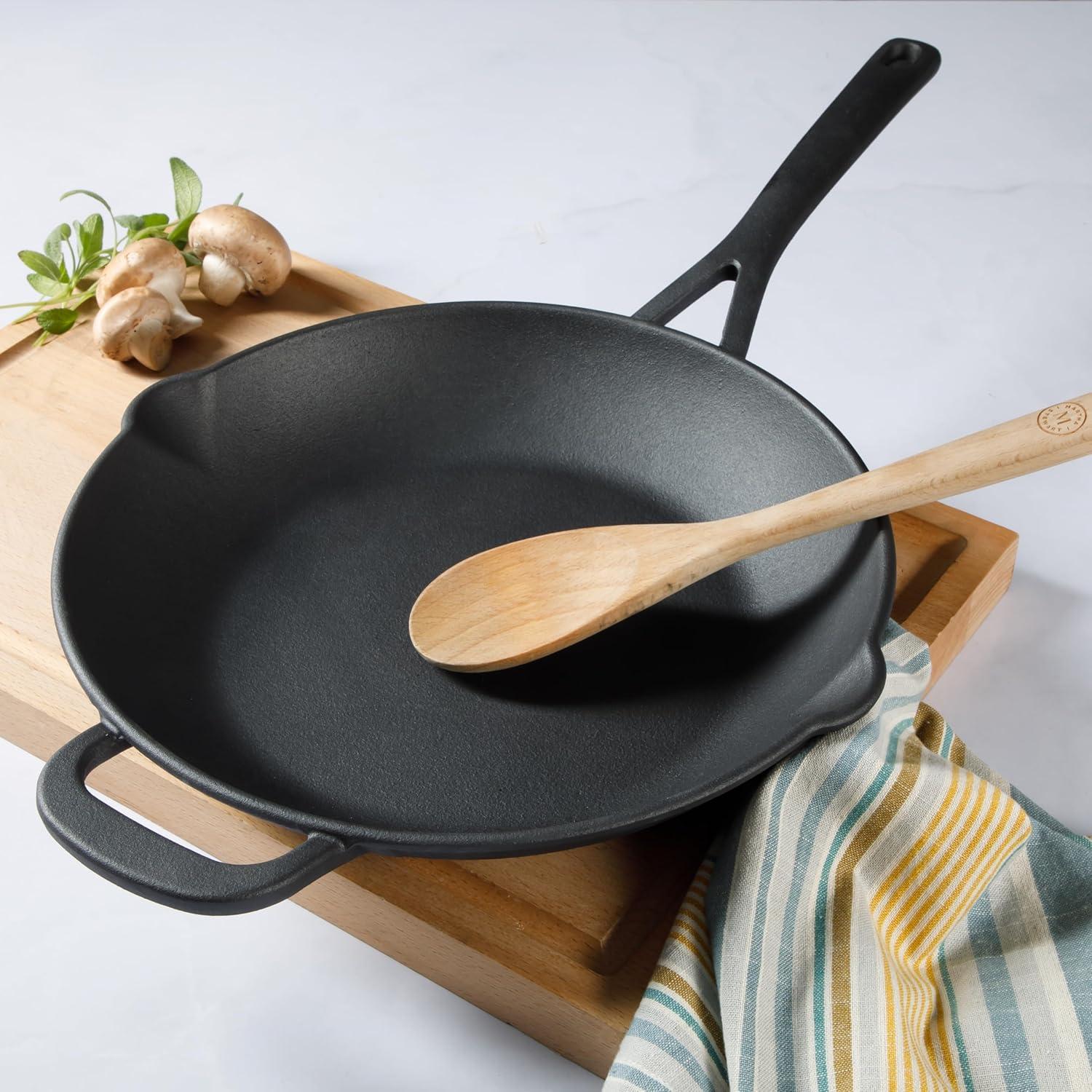 Martha Stewart 12" Pre Seasoned Cast Iron Skillet: Oven & Broiler-Safe, Smooth Surface Induction Compatible, Black