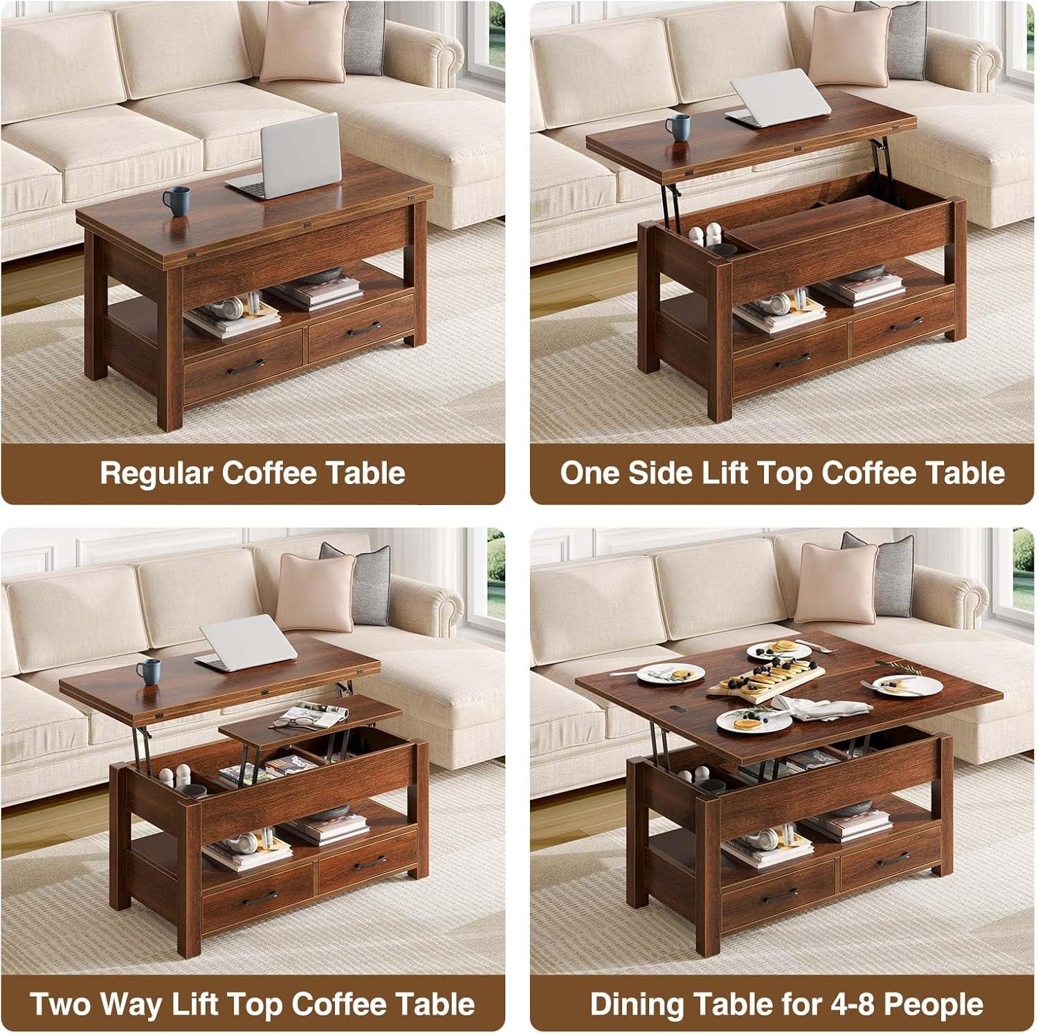 17 Stories Lift Top Coffee Table, Multi-Function Convertible Coffee Table With Storage Compartment&Drawers, Coffee Table For Living Room Converts To Dining Table, Computer Desk