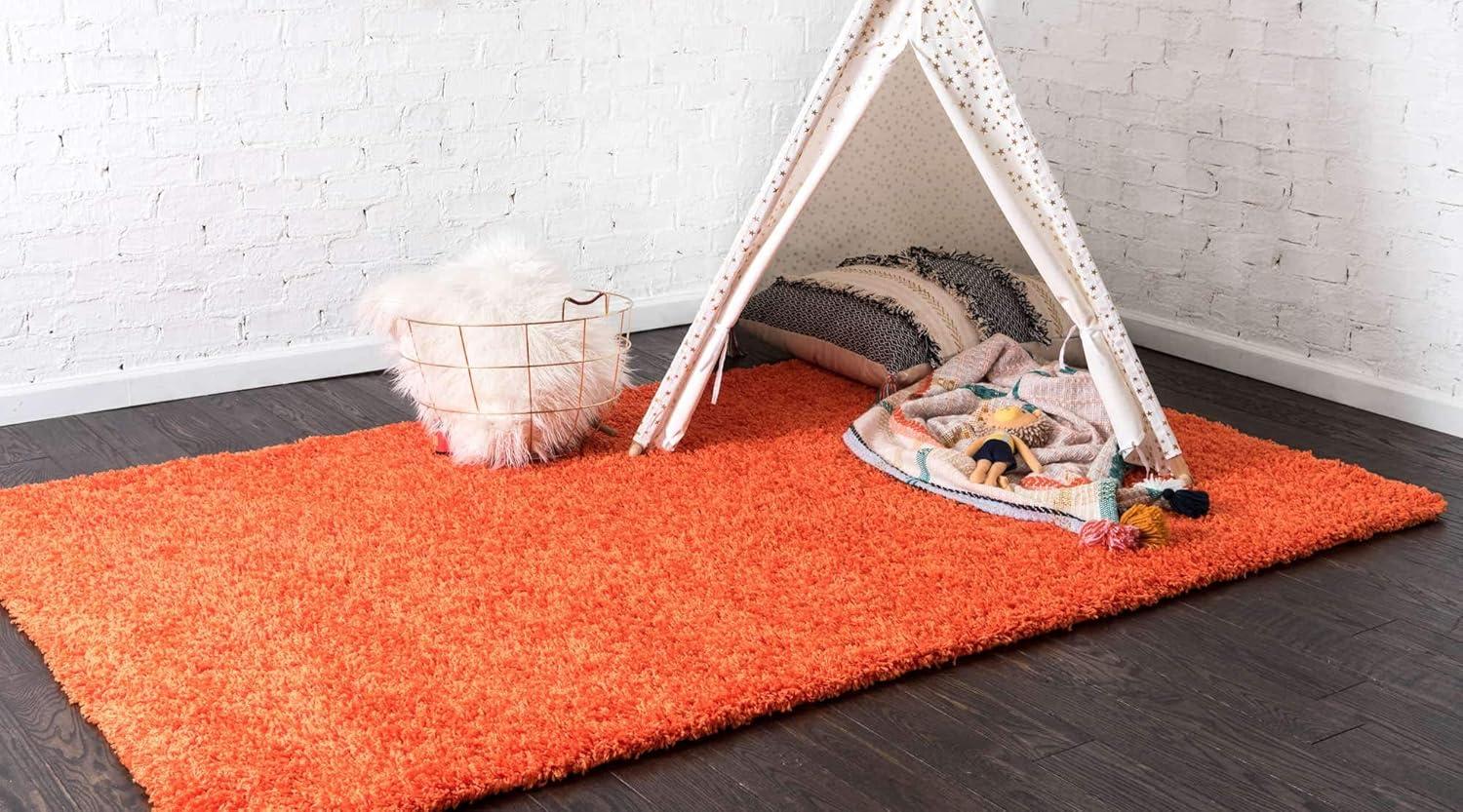 Unique Loom 2' 2 x 3' 1 Solid Shag Tiger Orange Area Rug