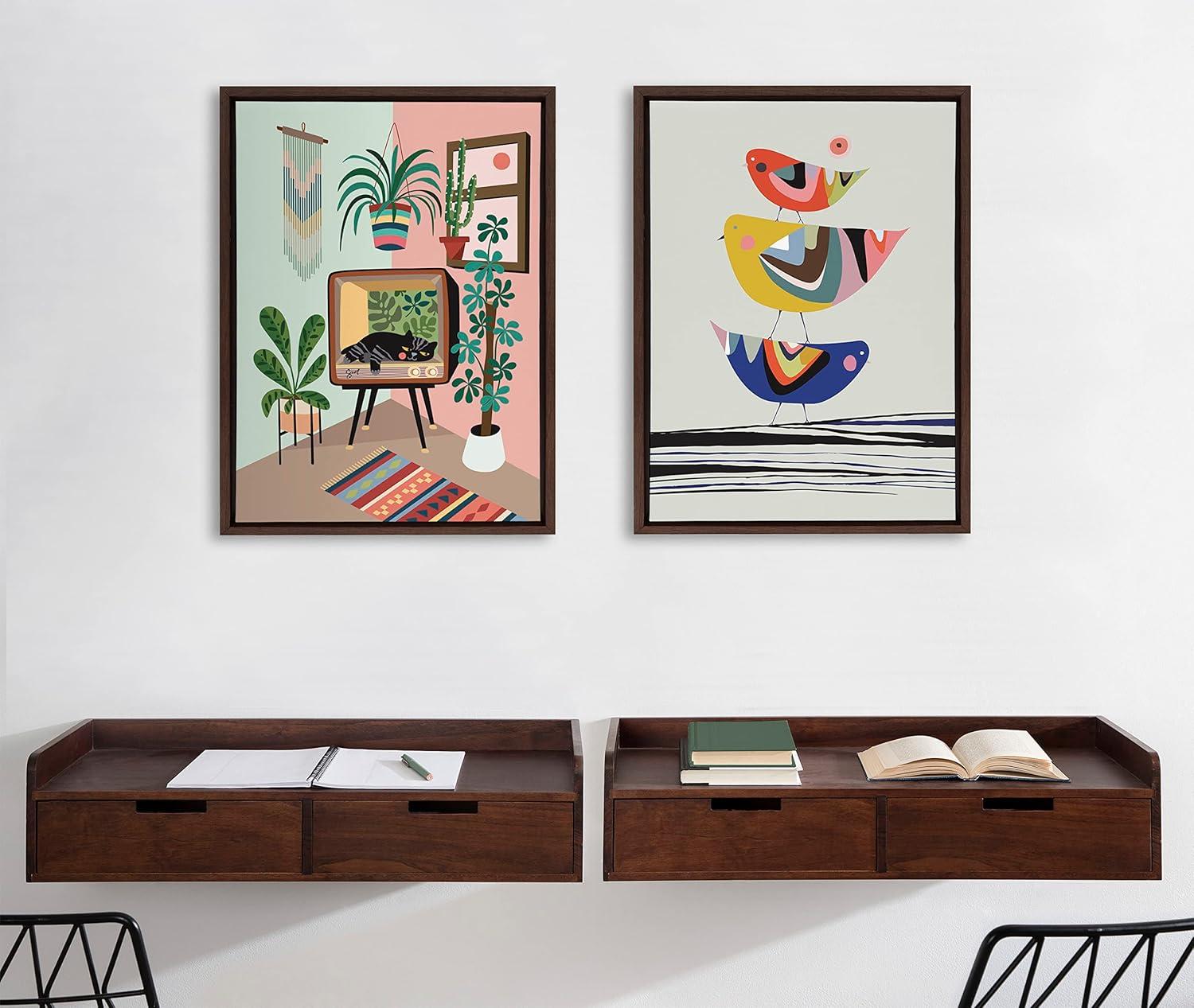 Kate and Laurel Sylvie The Family Tree Framed Canvas Wall Art by Rachel Lee of My Dream Wall, 18x24 Brown, Colorful Animal Art for Wall