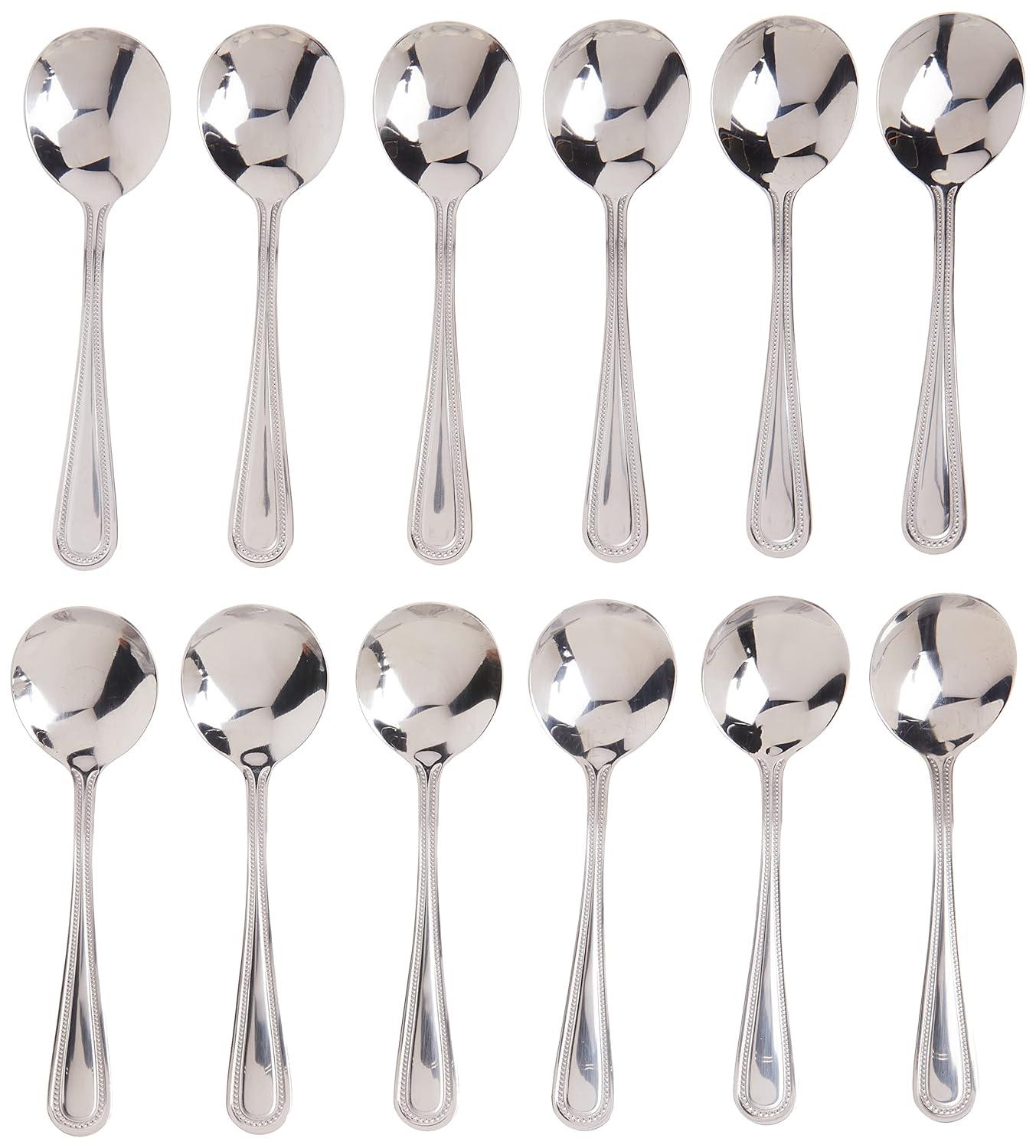 Winco Dots Stainless-Steel Bouillon Spoon, Heavyweight, 6.75" (12 Pack) (Set of 12)