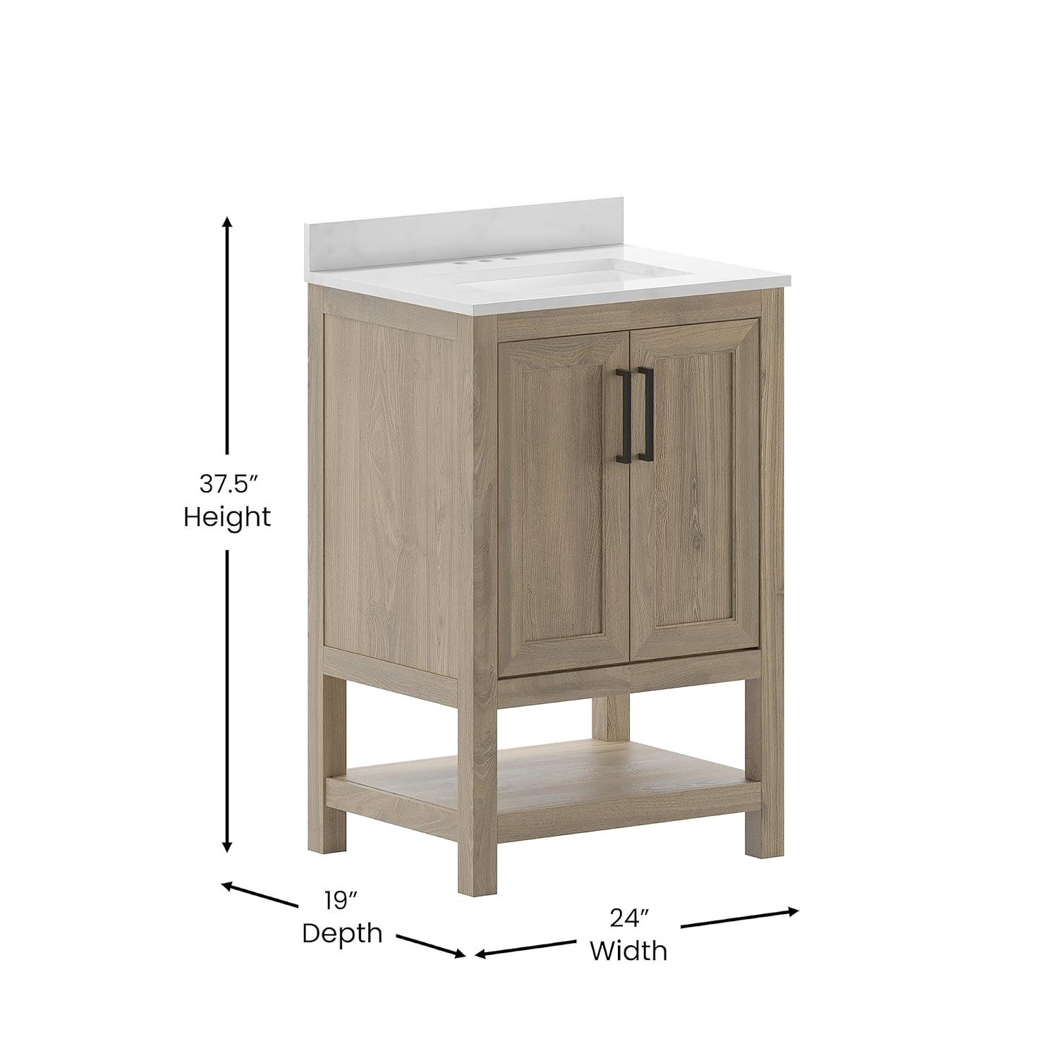 Flash Furniture 24 Inch Bathroom Vanity with Undermount Sink and Open Storage Shelf in Brown