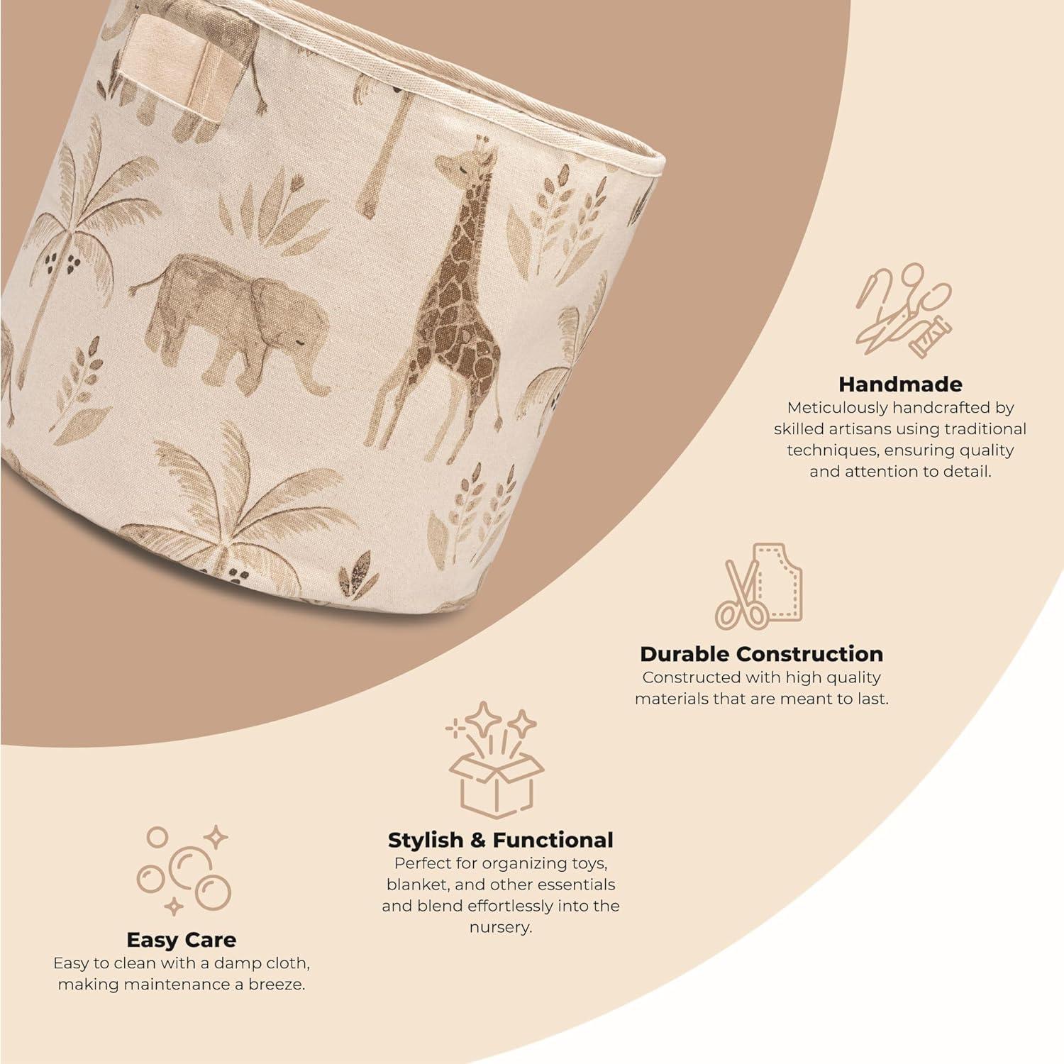 Safari Animal Beige Cotton Nursery Storage Bin